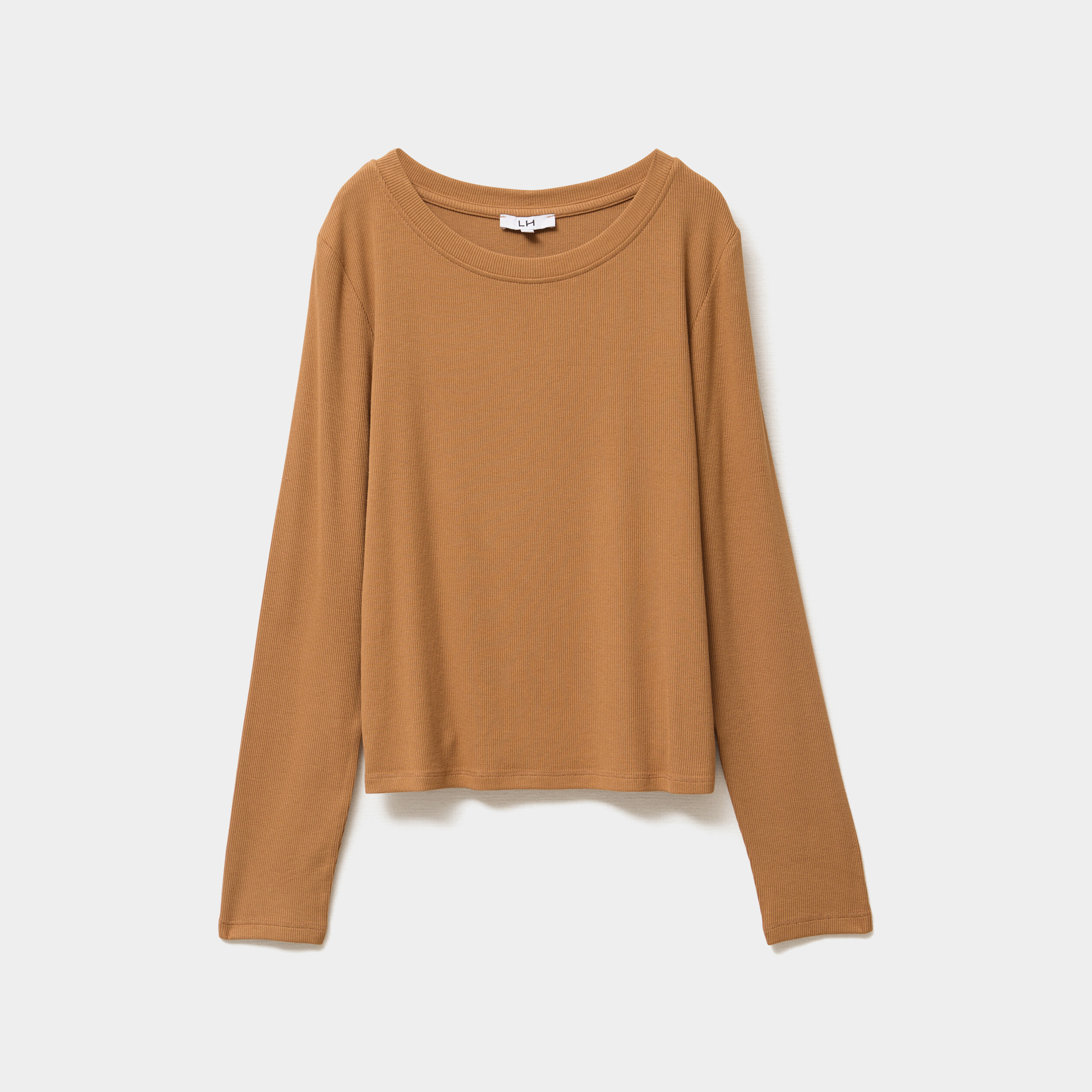 T-shirt col rond manches longues beige femme