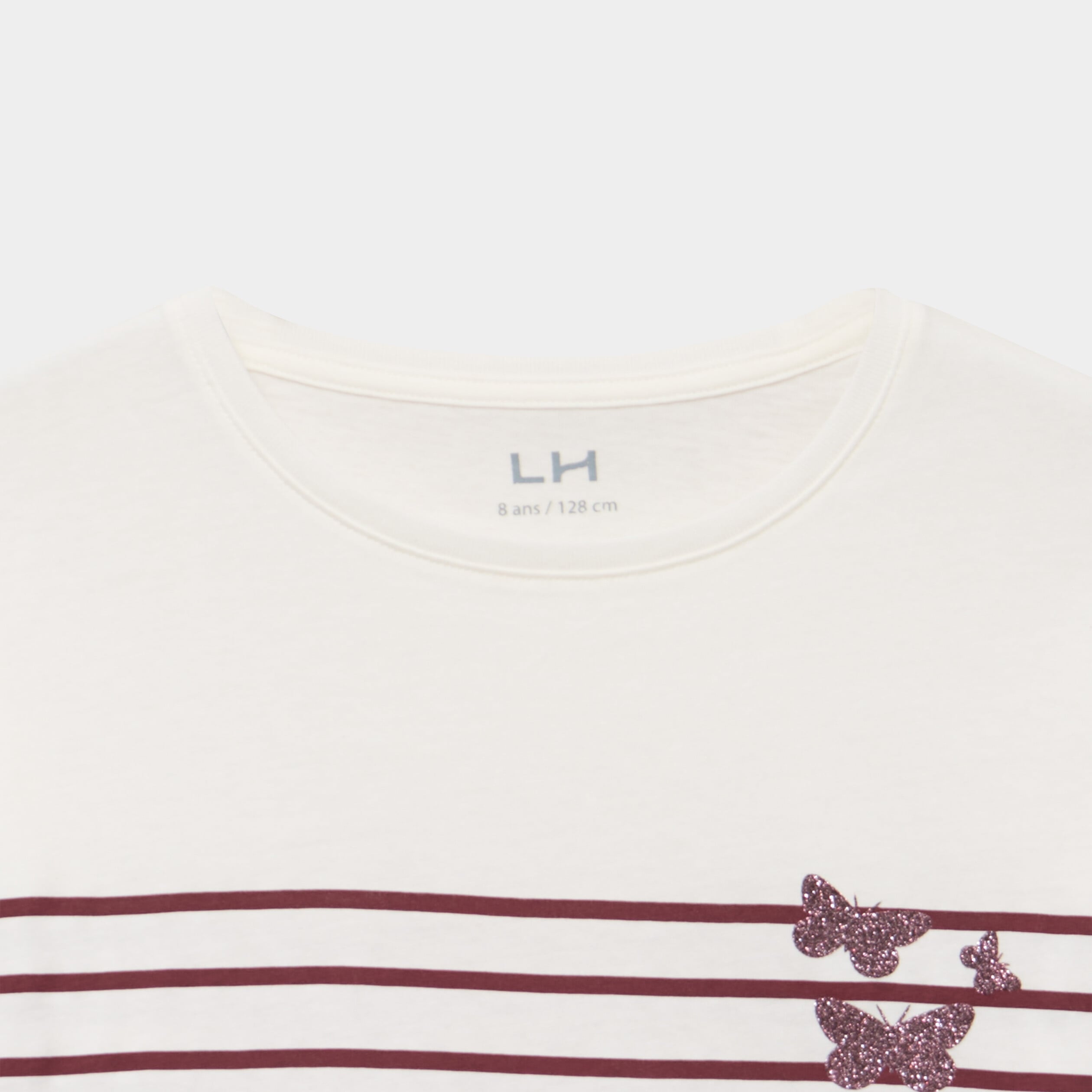 T-shirt coton col rond manches longues bordeaux fille