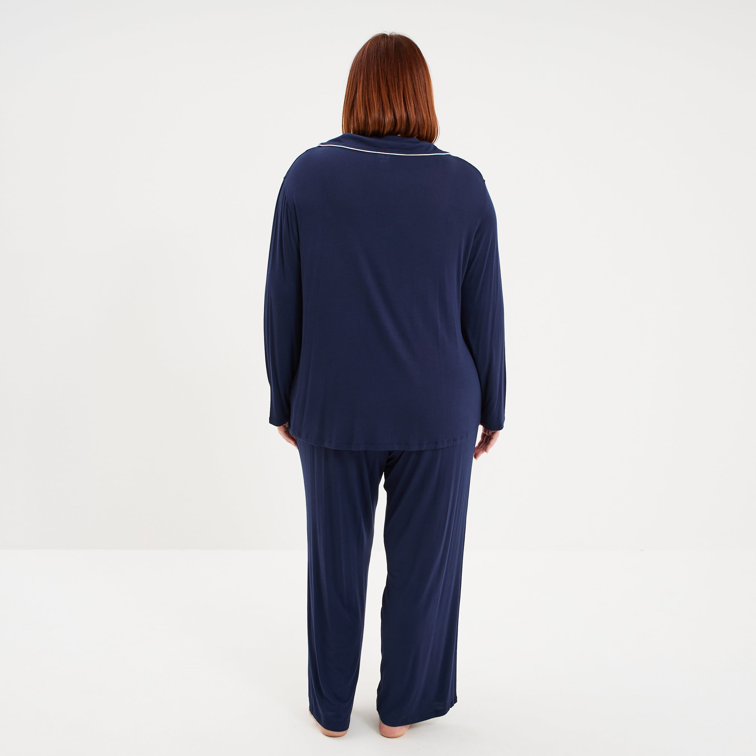 Ensemble pyjama fluide 2 pi&egrave;ces bleu marine femme grande taille
