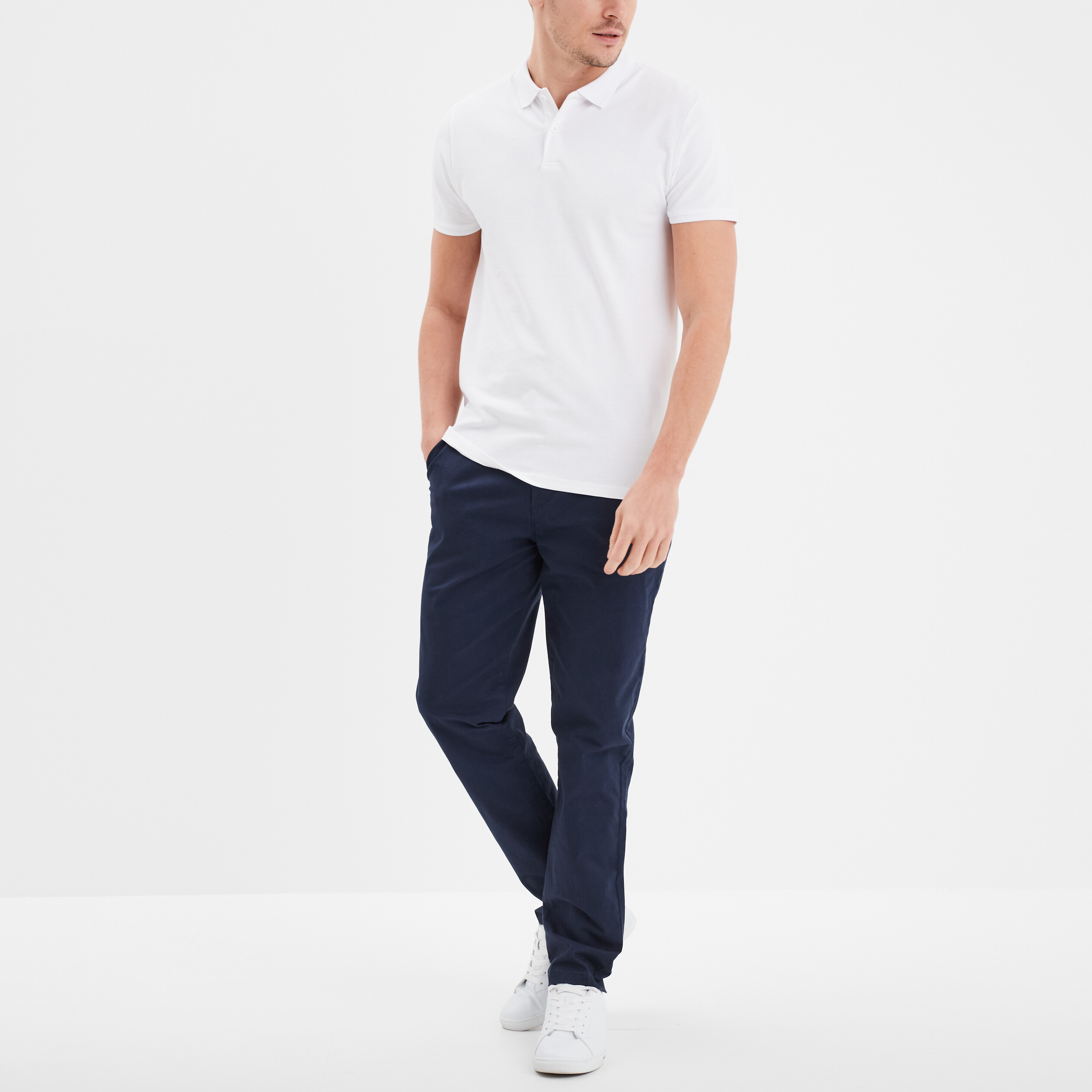 pantalon chino droit stretch retrousse bleu marine homme Pantalon chino droit stretch retroussé bleu marine homme