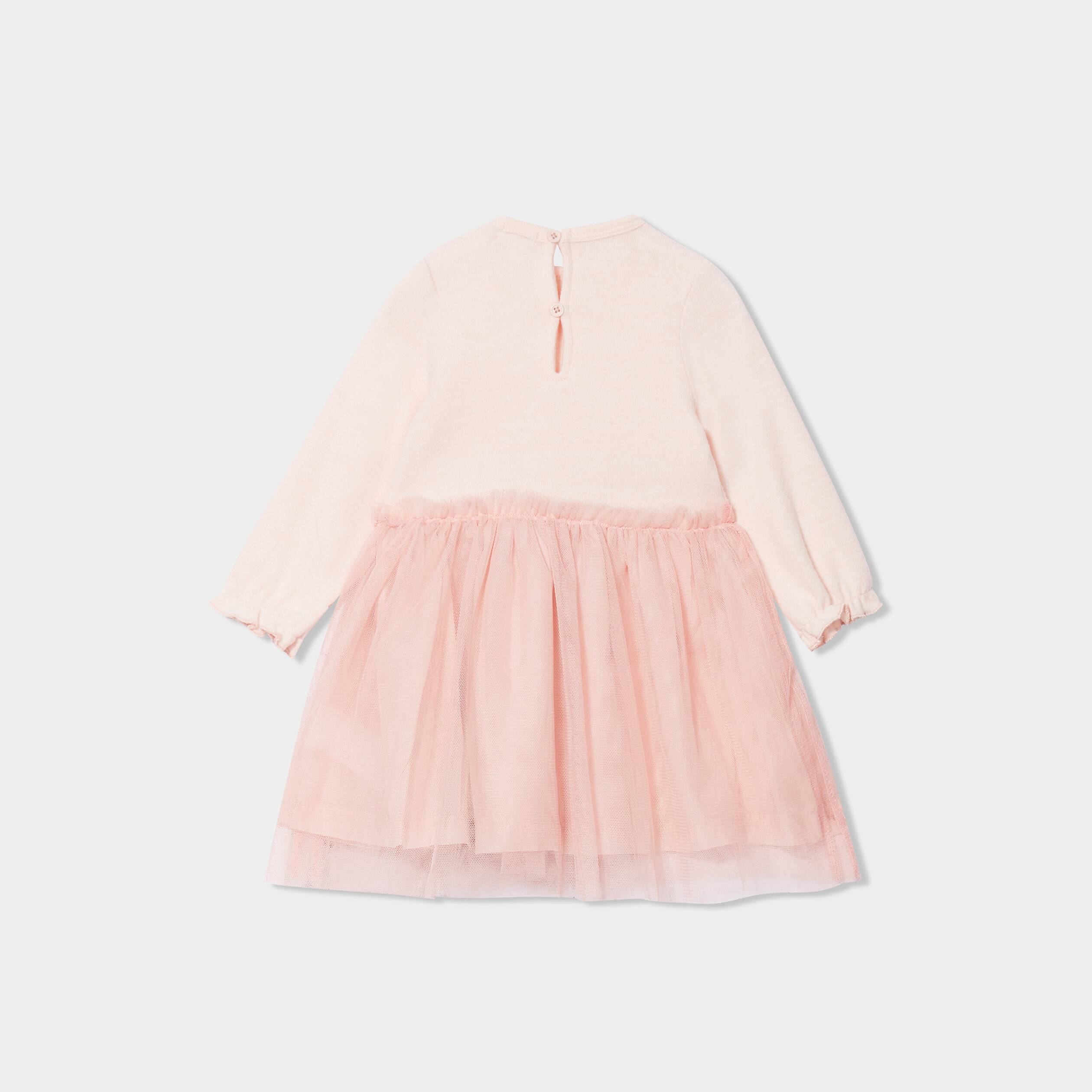 Robe bas en tulle manches longues vieux rose bébé fille