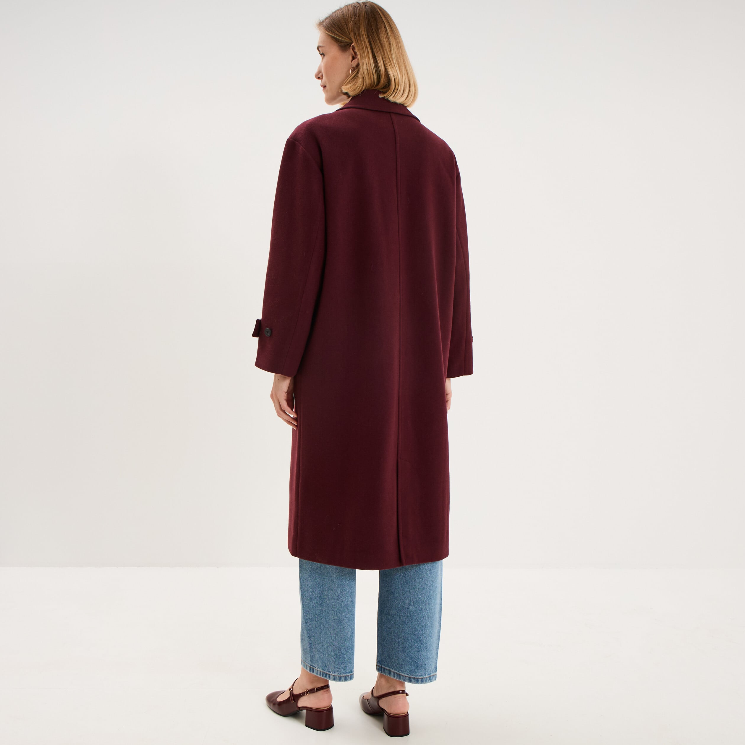 Manteau oversize double boutons long violet fonc&eacute; femme
