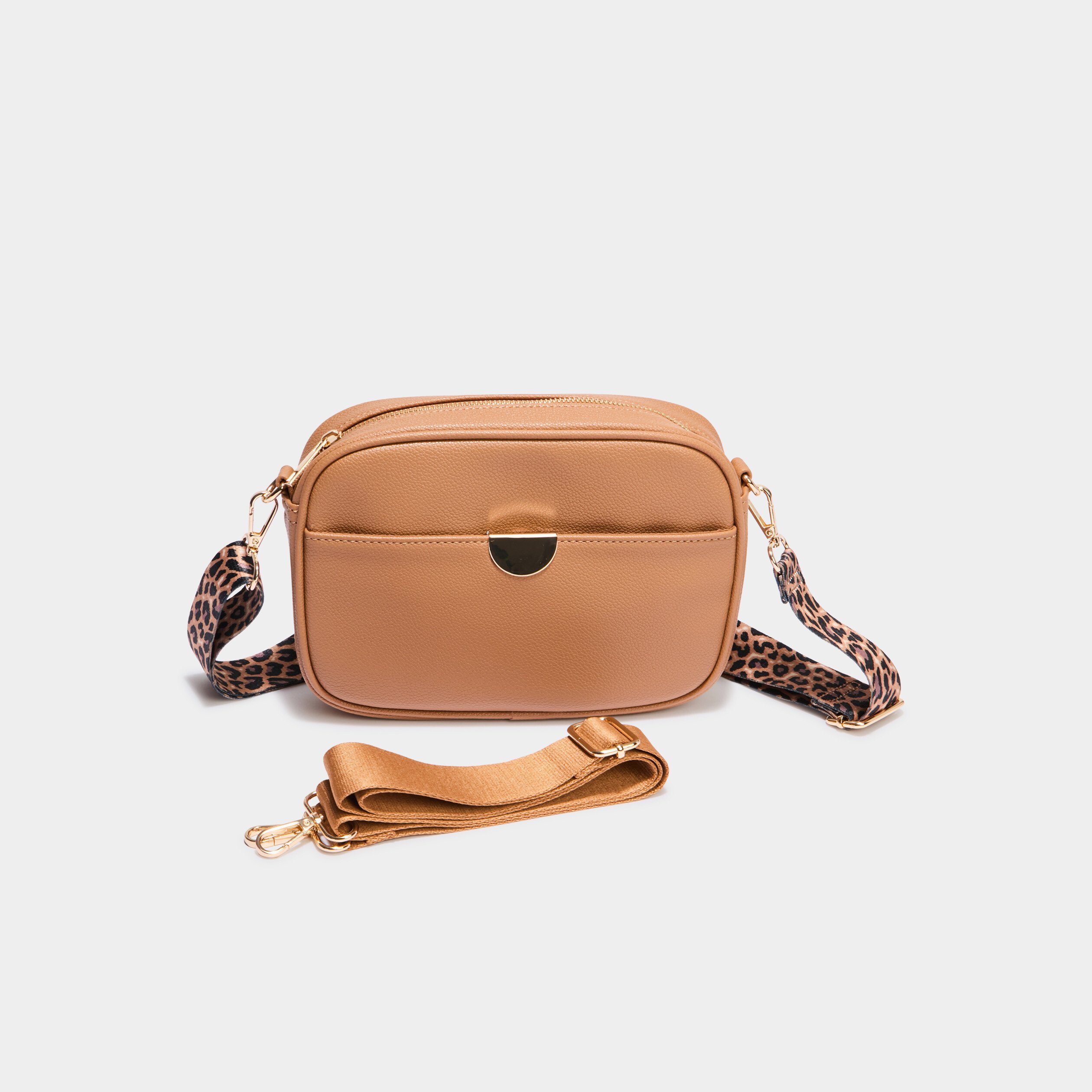 sac arrondi avec 2 bandoulieres marron clair femme Sac arrondi avec 2 bandoulières marron clair femme