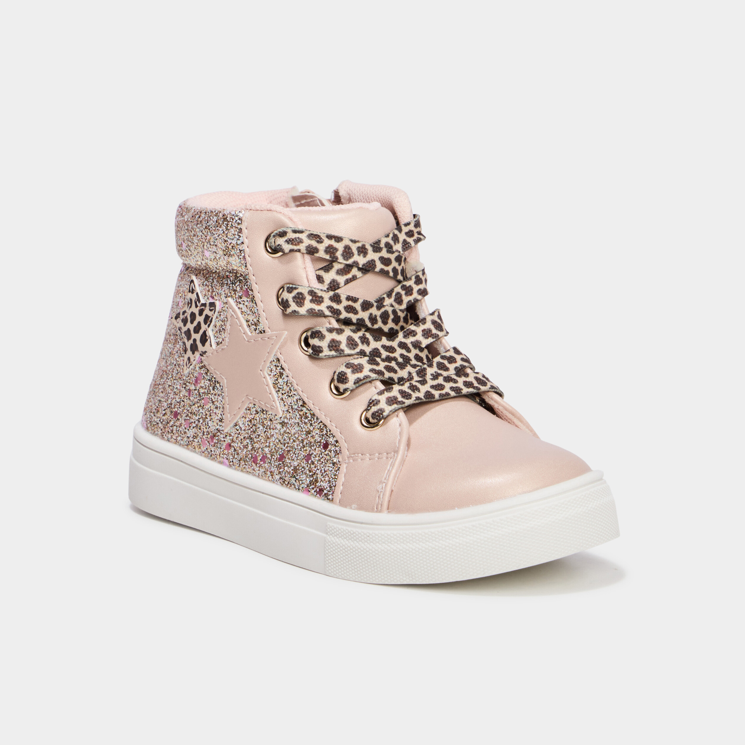 Baskets montantes zipp&eacute;es &agrave; paillettes rose fille