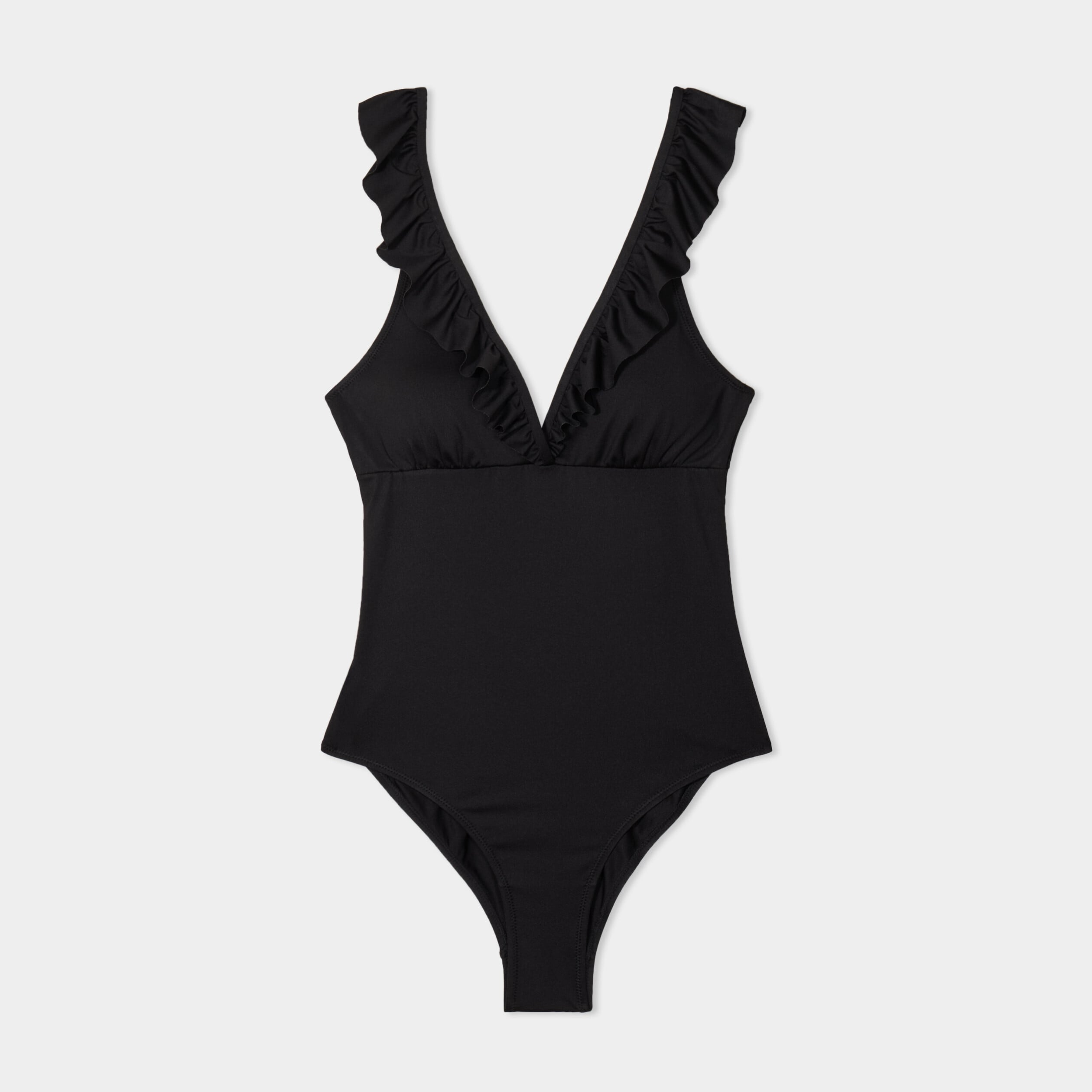 Maillot de bain une pi&egrave;ce volants noir femme