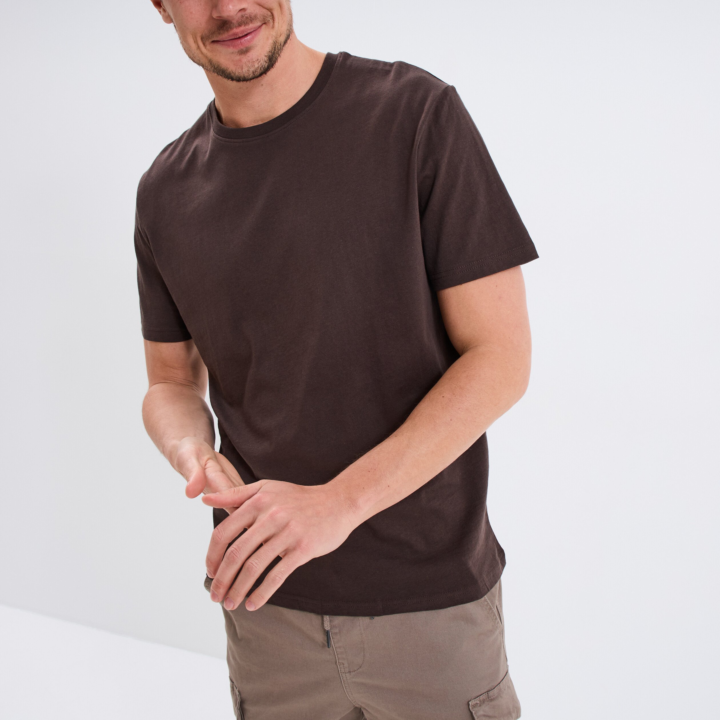 T-shirt en coton manches courtes marron foncé homme