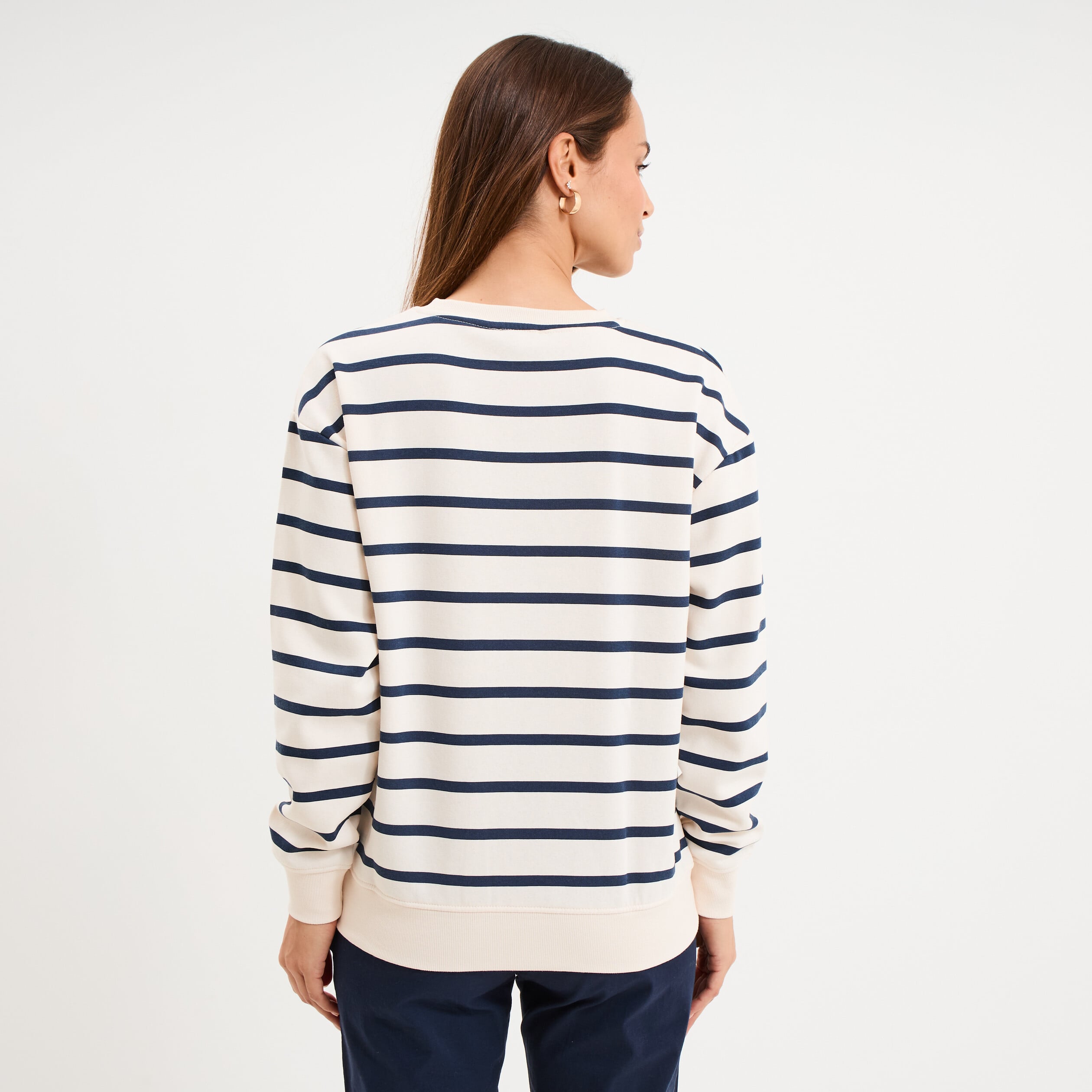 Sweat marini&egrave;re molleton manches longues ecru femme