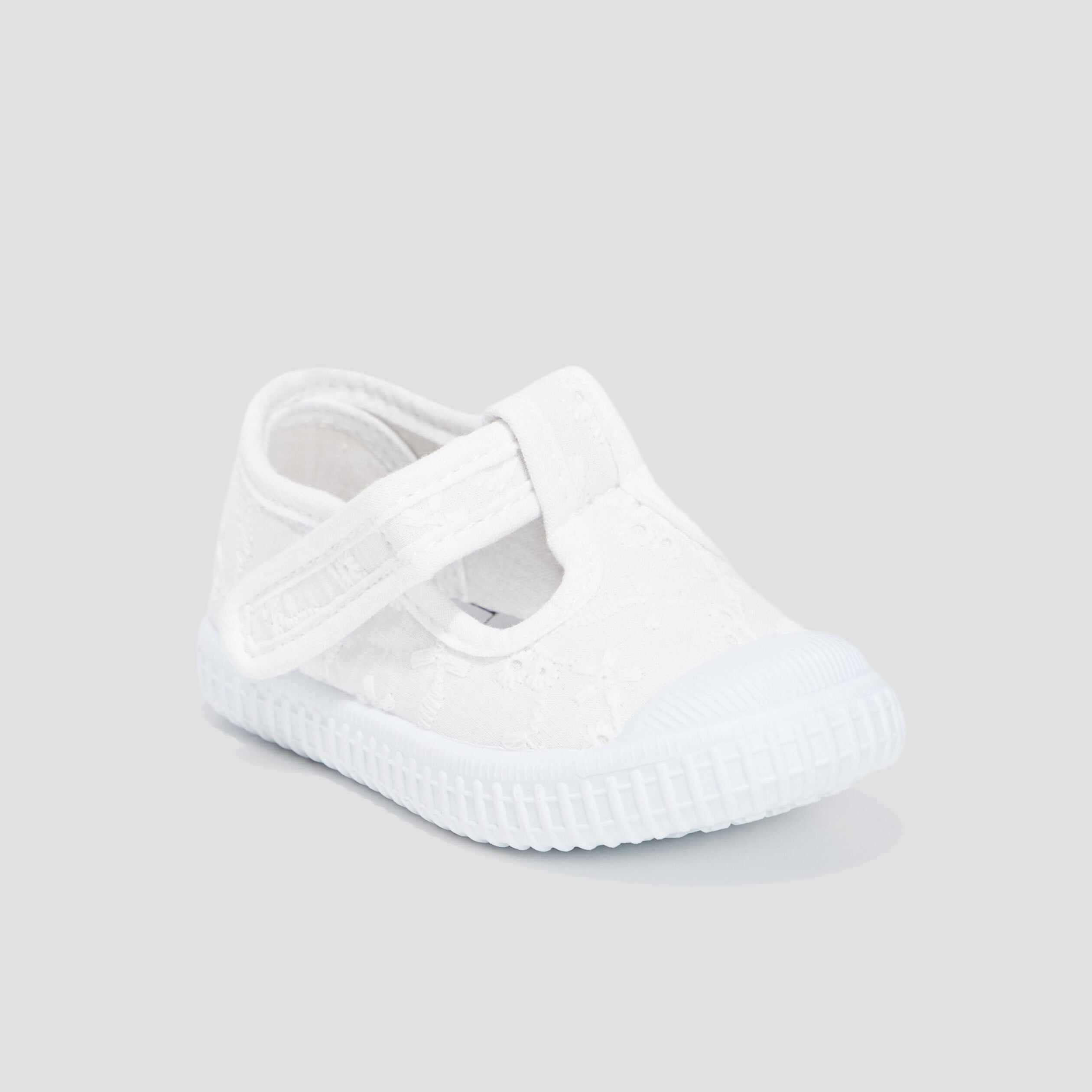 Salom&eacute; en toile brod&eacute;es semelle souple blanc b&eacute;b&eacute; fille