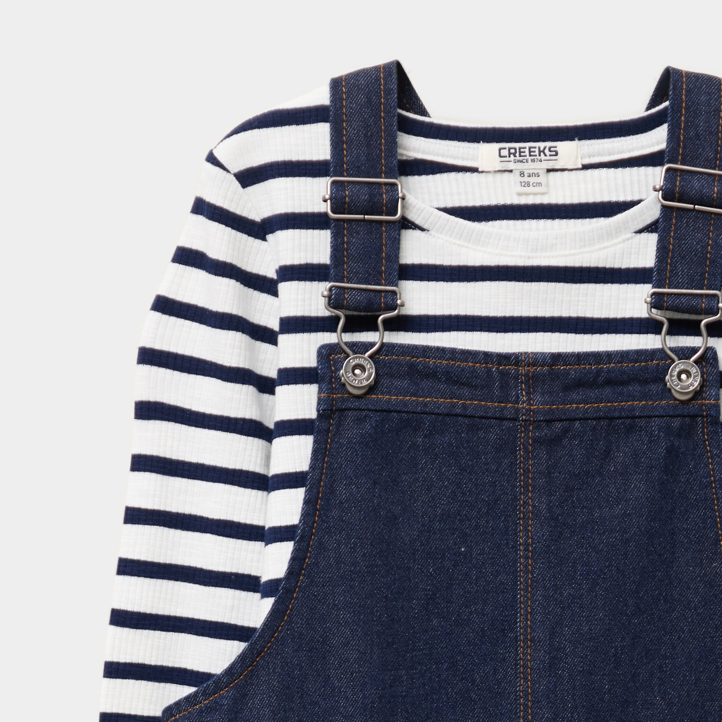 Ensemble robe salopette et t-shirt bleu fille