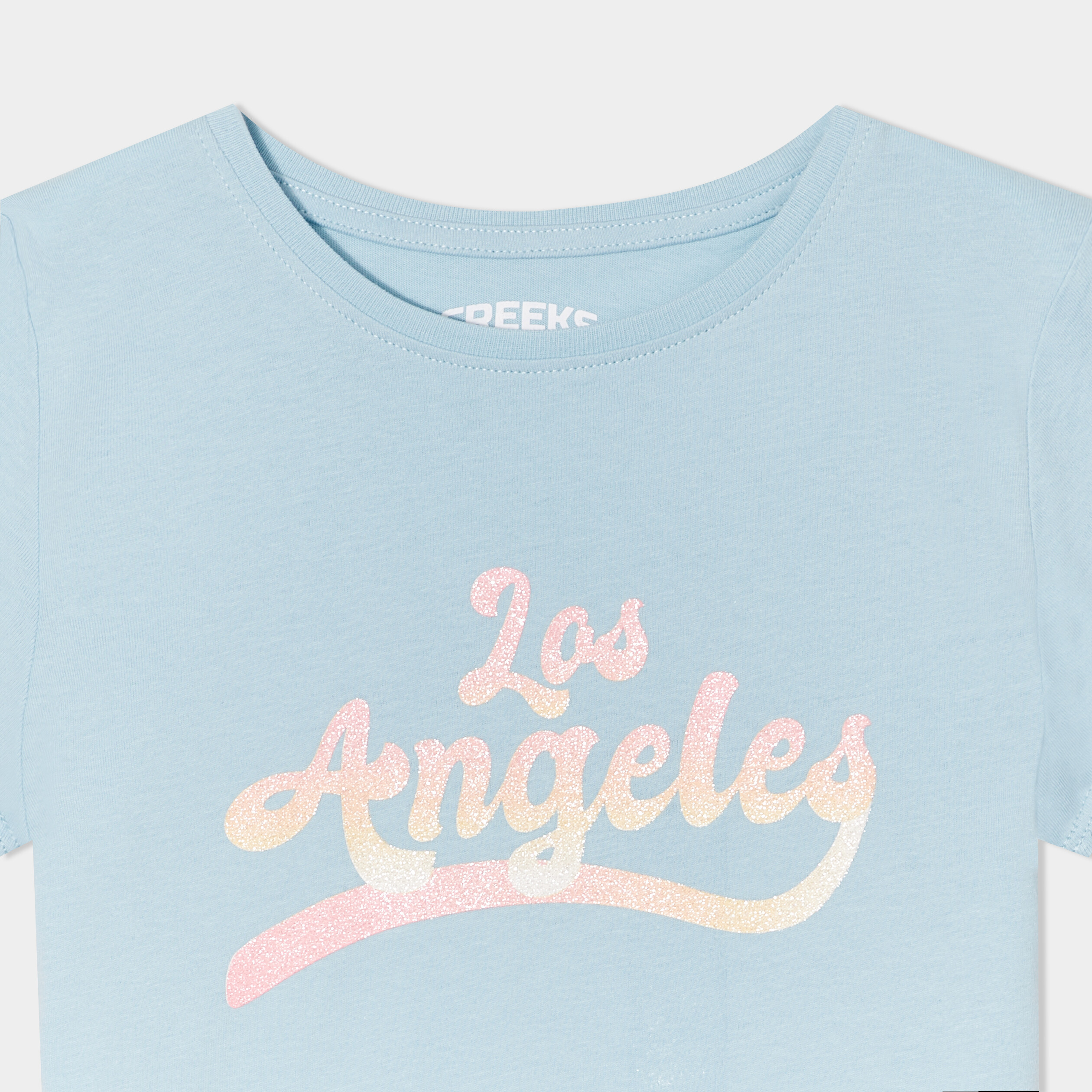 T-shirt col rond manches courtes coton bleu fille