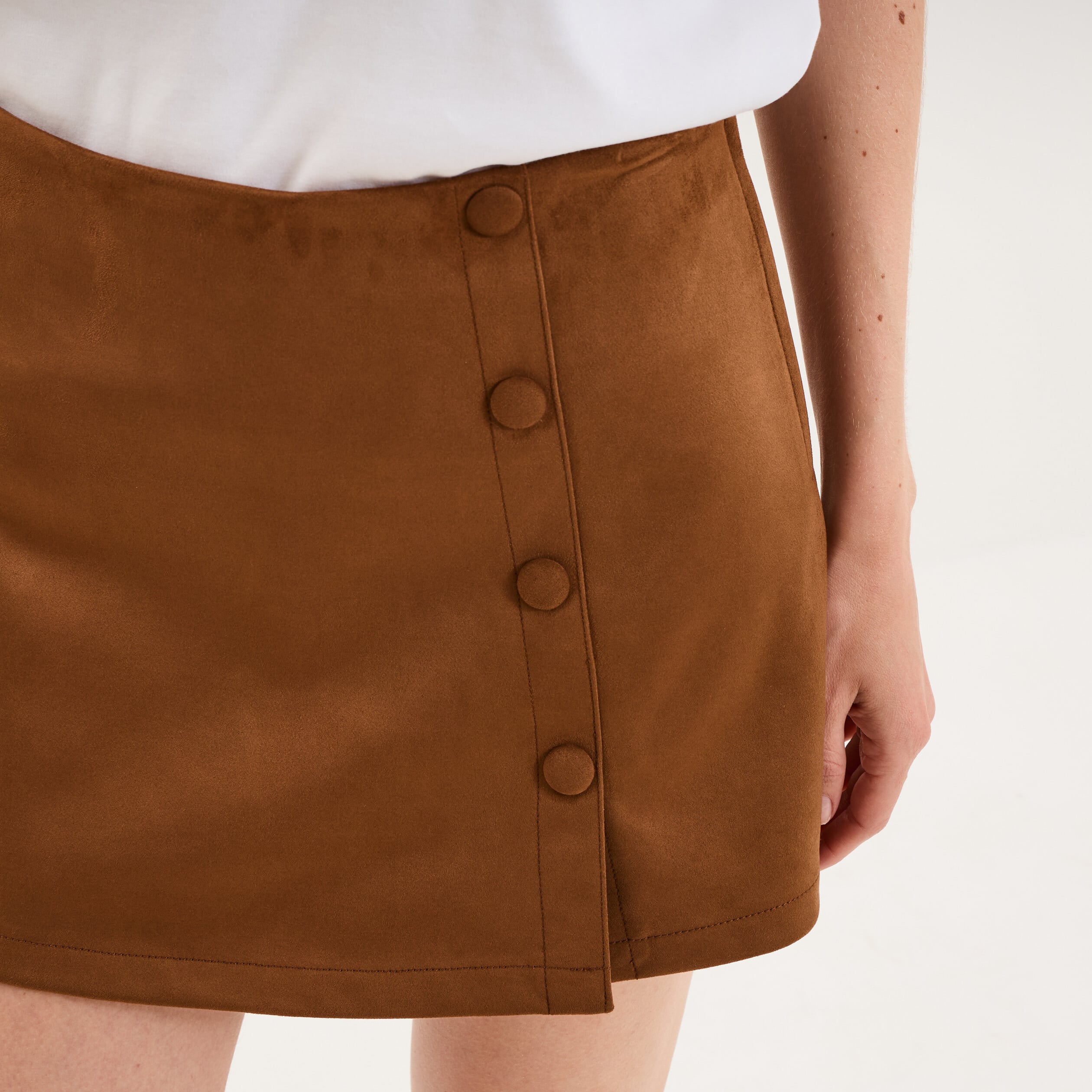 Jupe courte effet su&eacute;dine camel femme