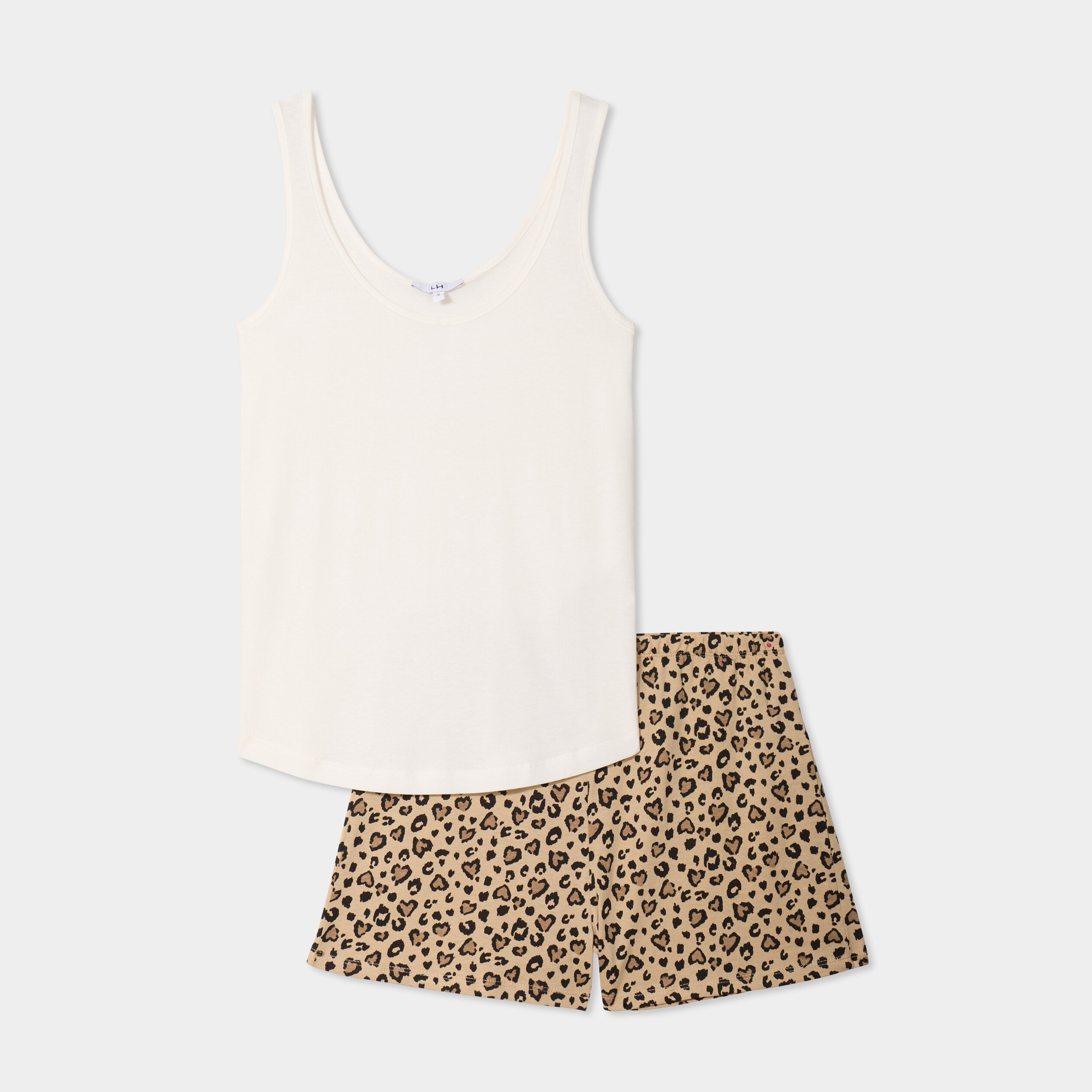 ensemble pyjama short et debardeur coton beige femme Ensemble pyjama short et débardeur coton beige femme