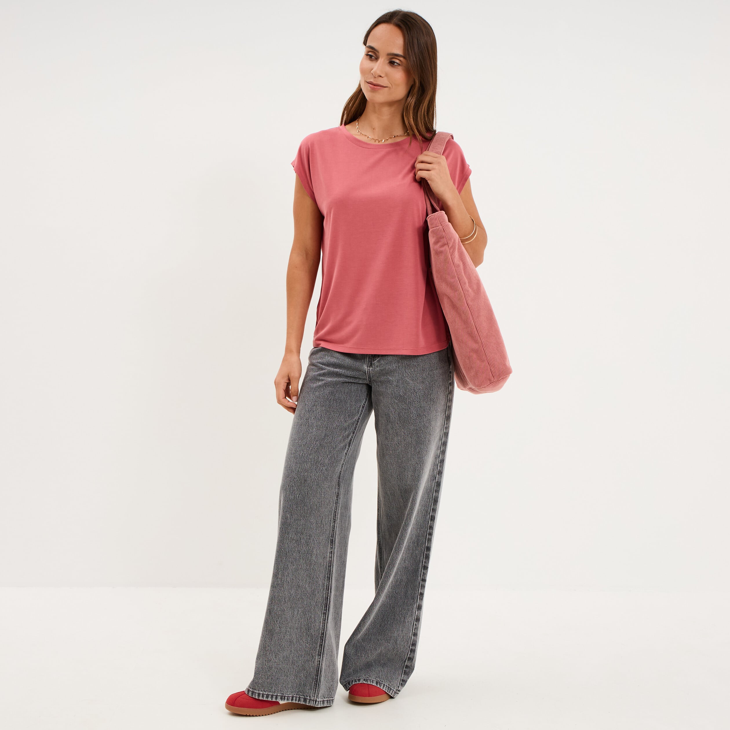 T-shirt manches courtes coupe droite vieux rose femme