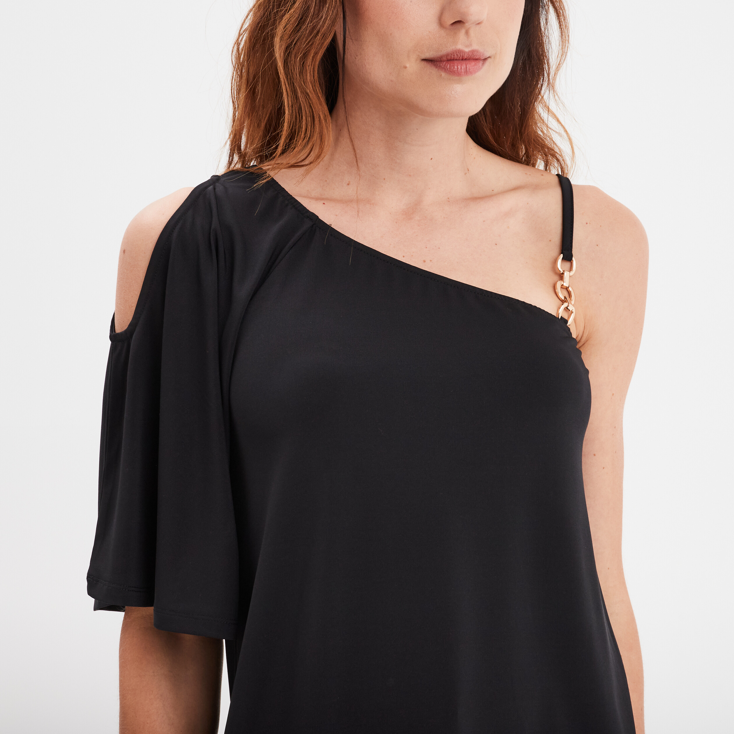 t shirt asymetrique avec detail bijou noir femme T-shirt asymétrique avec détail bijou noir femme