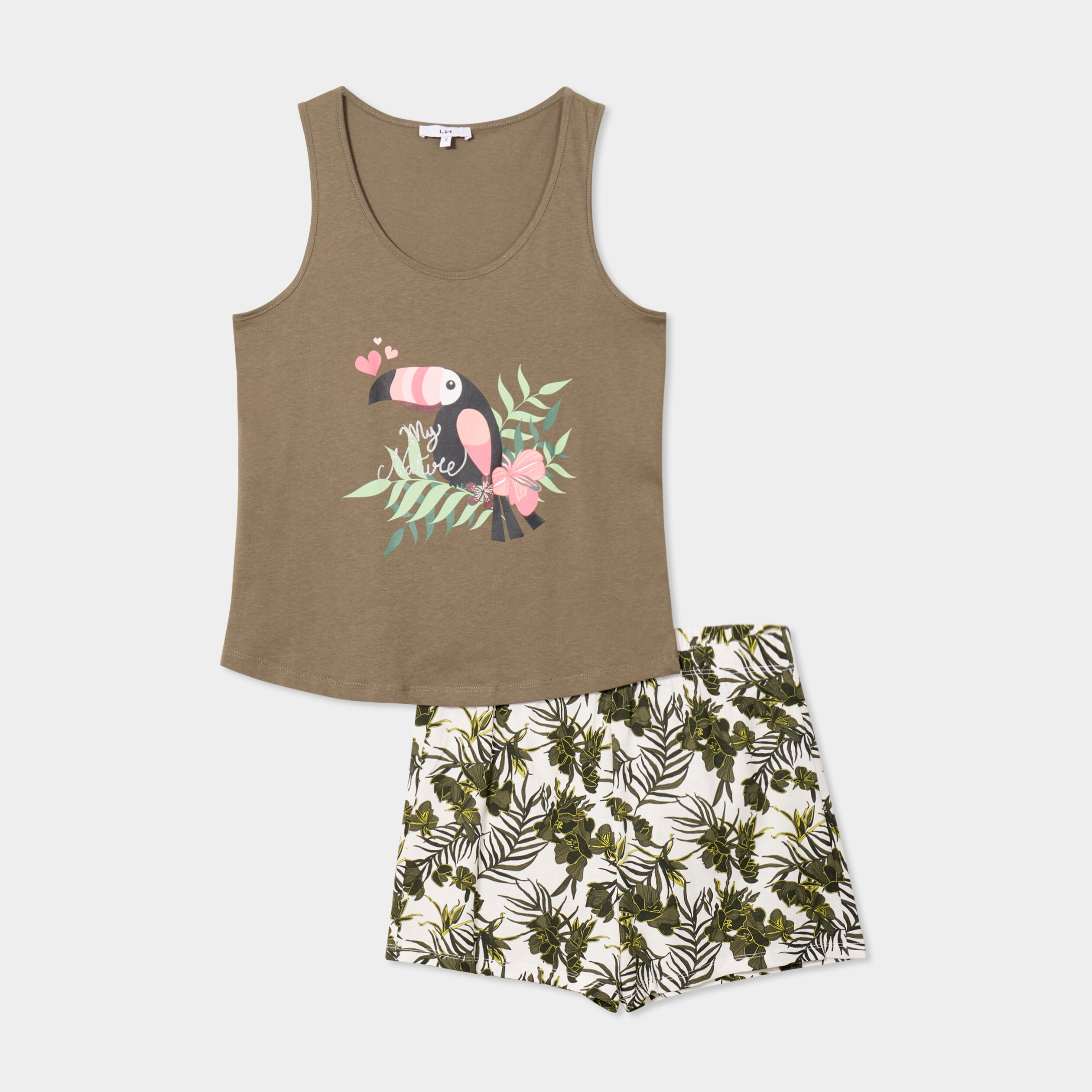 ensemble pyjama short debardeur coton vert kaki femme Ensemble pyjama short débardeur coton vert kaki femme
