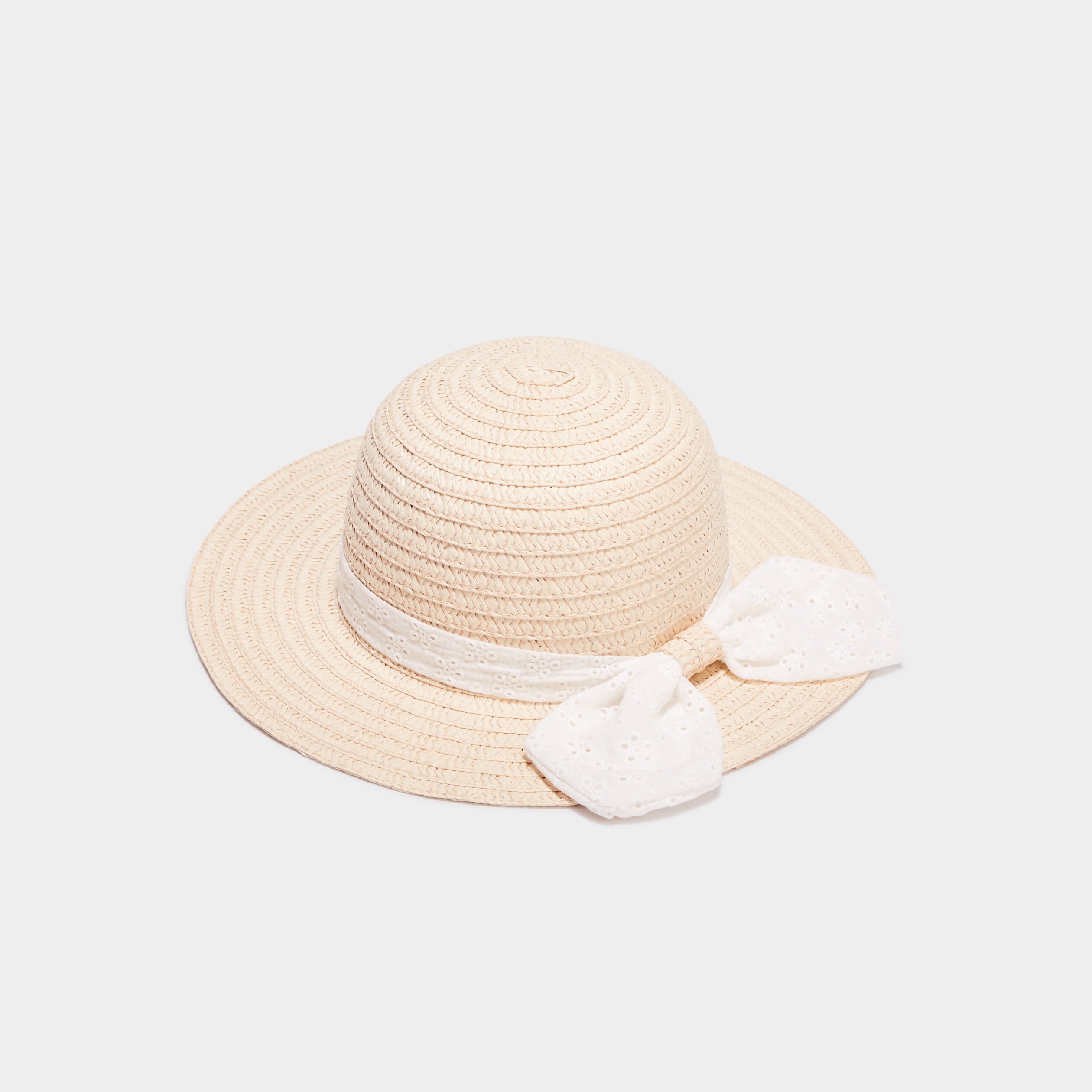 Chapeau tress&eacute; avec noeud sable fille