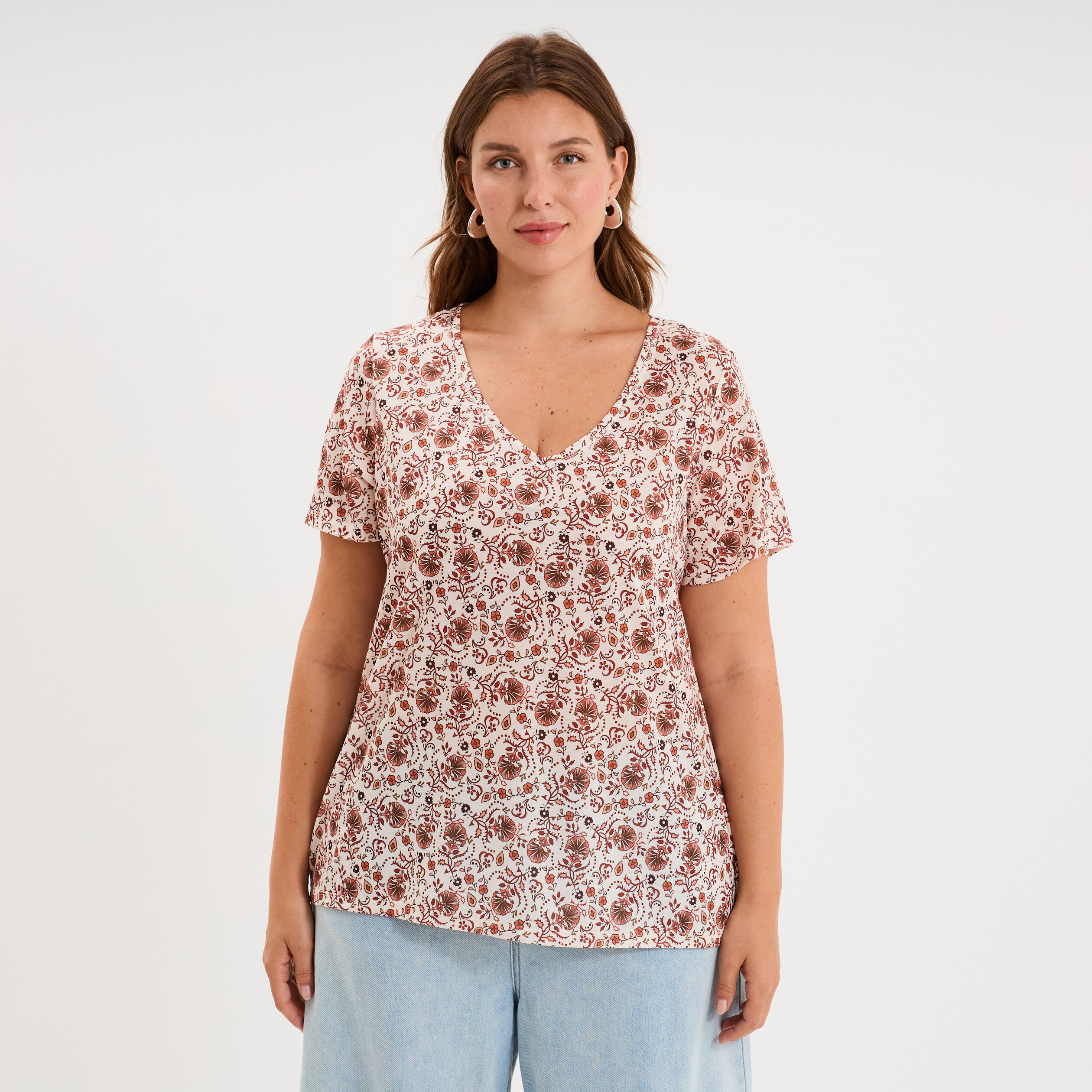 T-shirt manches courtes ecru femme grande taille
