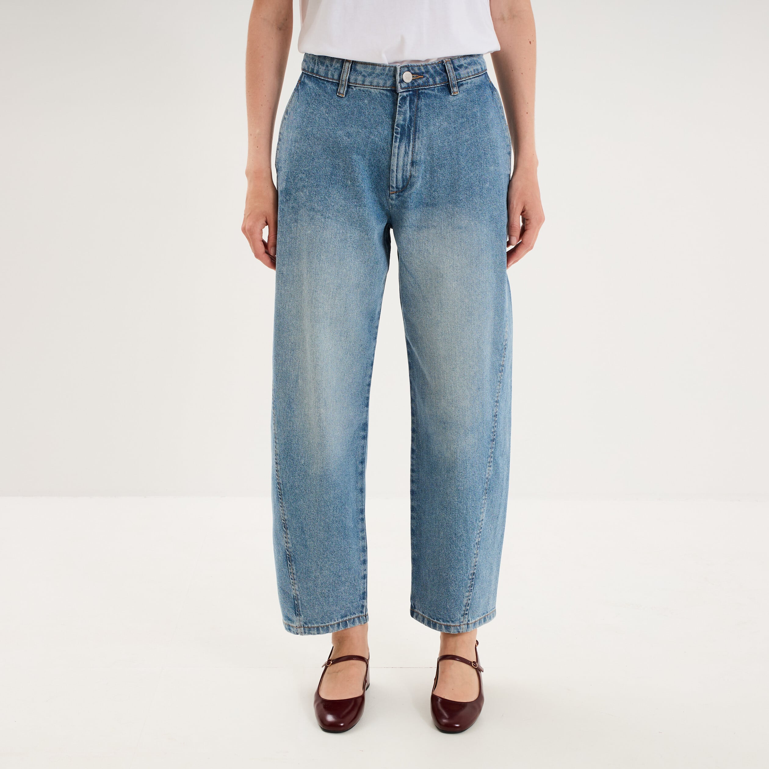 Jean barrel taille haute denim stone femme