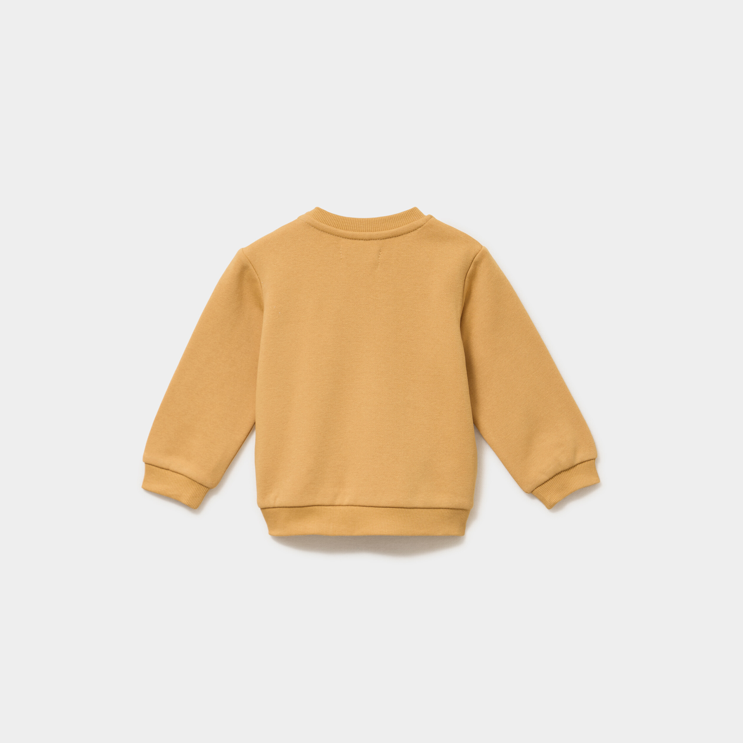 Sweat molletonn&eacute; &eacute;paule boutonn&eacute;e jaune moutarde b&eacute;b&eacute; gar&ccedil;on