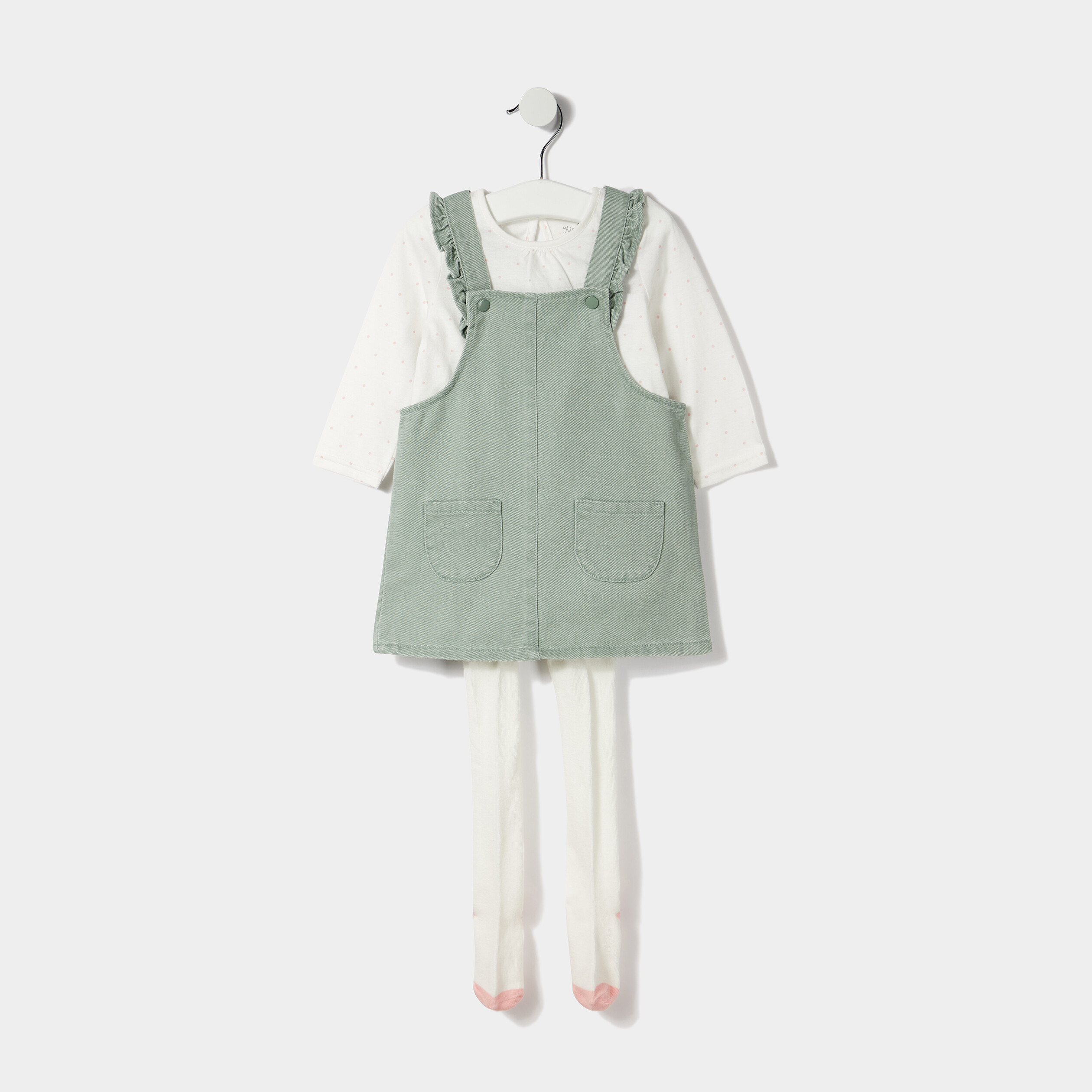 ensemble 3 pieces coton vert kaki bebef Ensemble 3 pièces coton vert kaki bébé fille