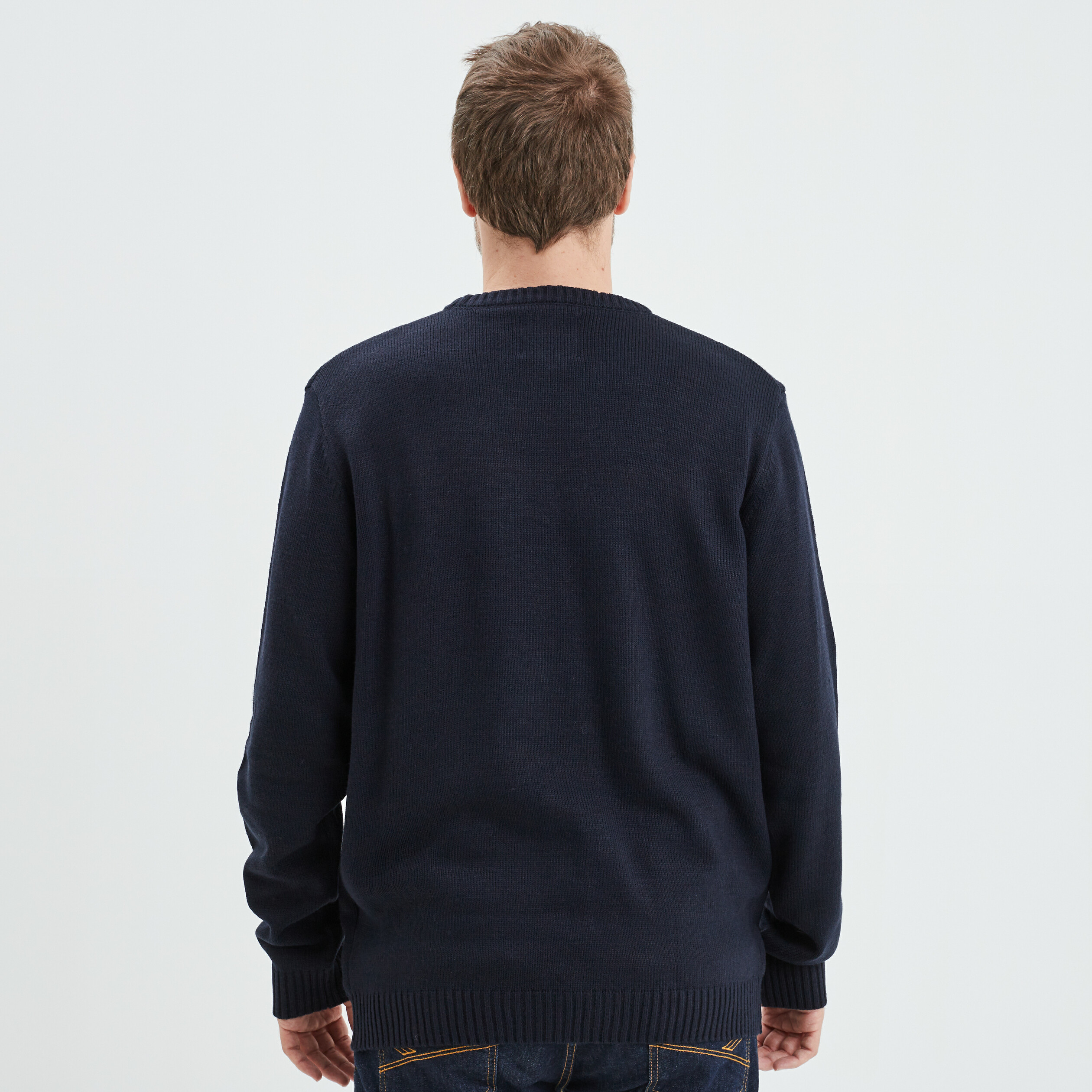 Pull de Noël détails fausse fourrure bleu marine homme