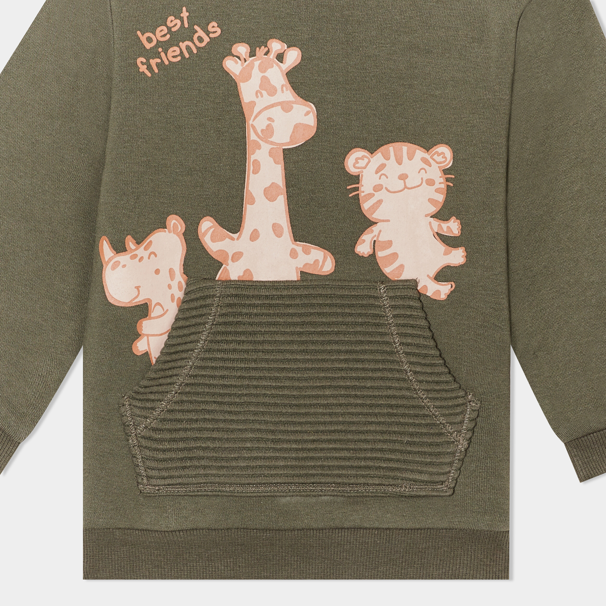 sweat poche ventrale manches longues vert kaki bebeg Sweat poche ventrale manches longues vert kaki bébé garçon