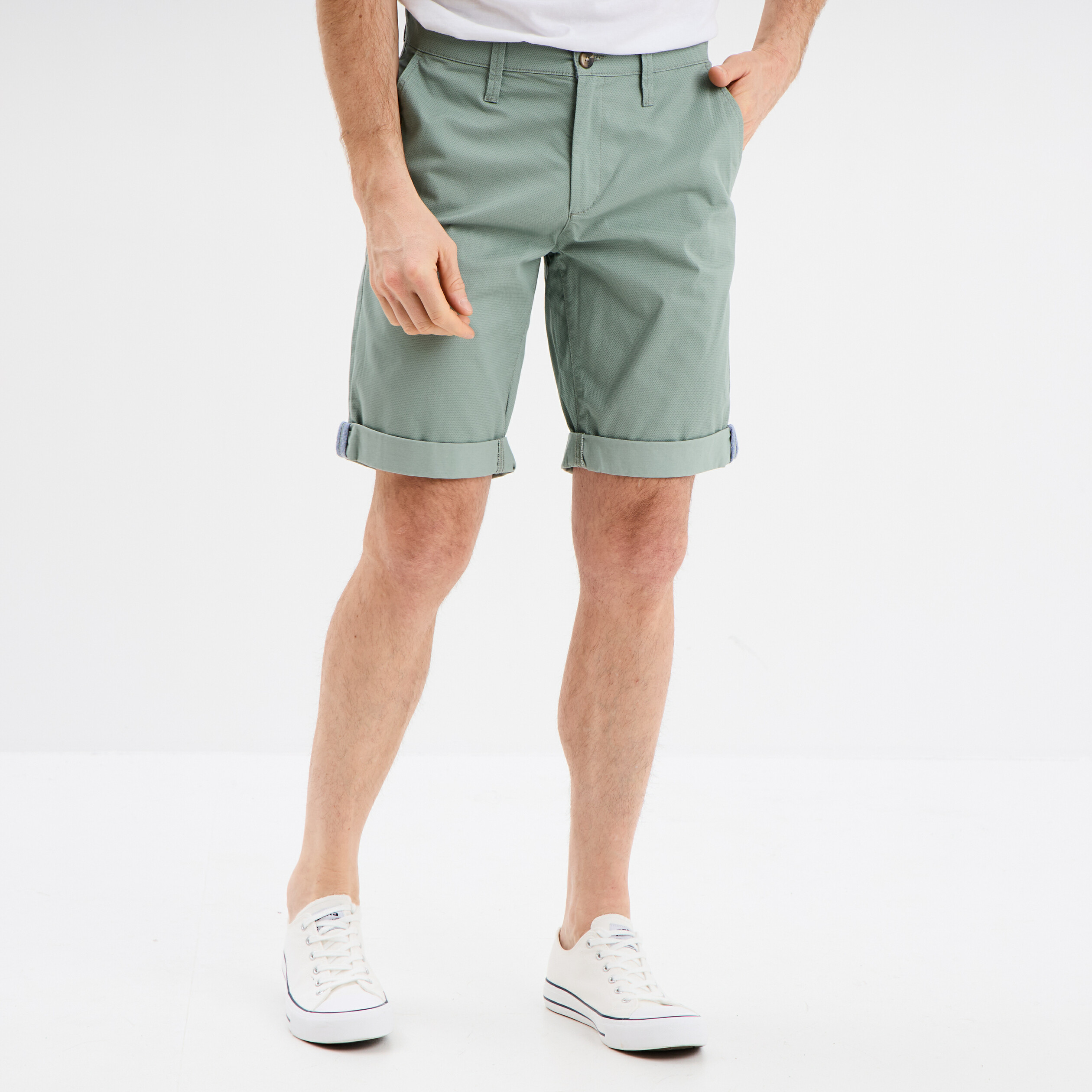 Bermuda short chino droit coton stretch vert homme