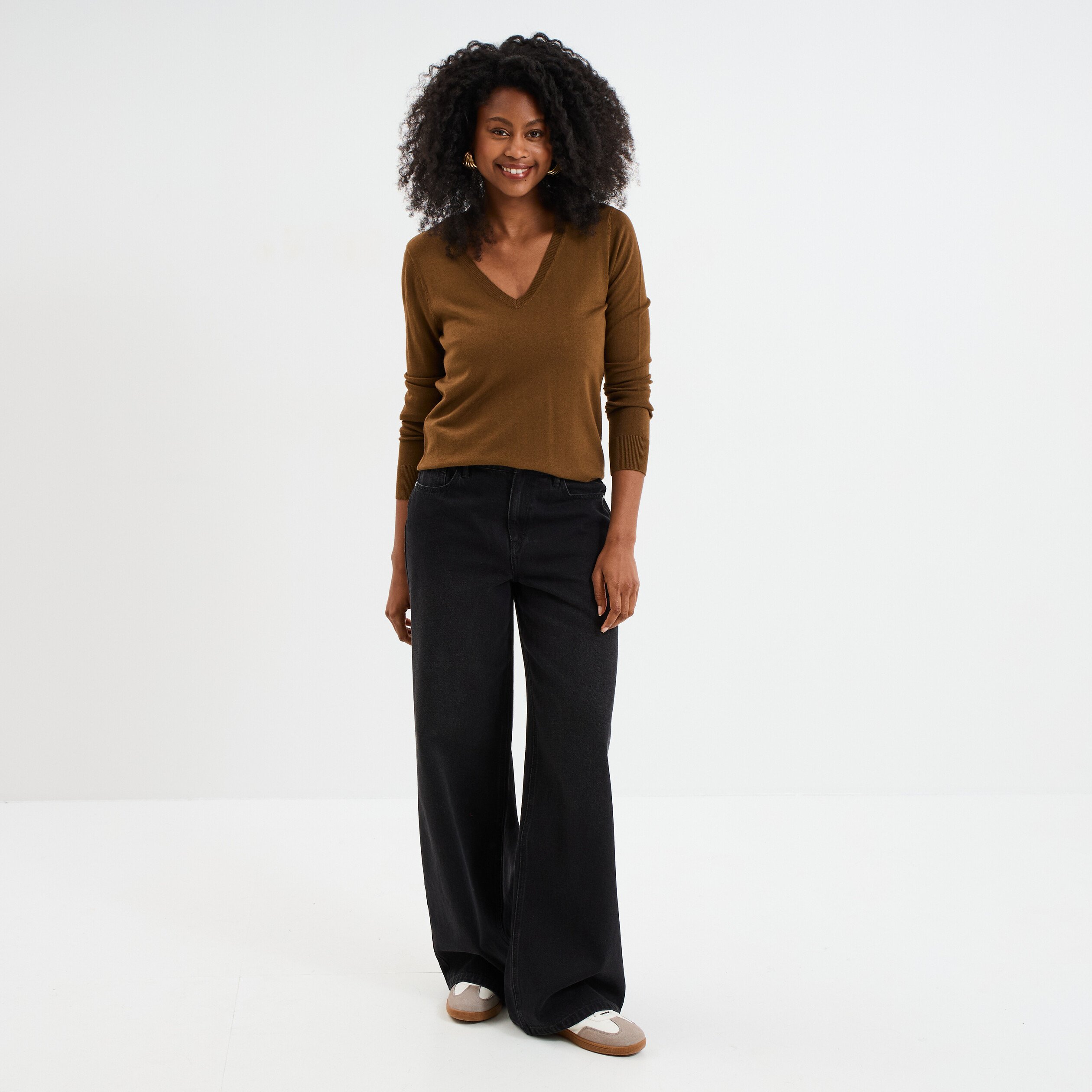 pull col en v manches longues taupe femme Pull col en V manches longues taupe femme