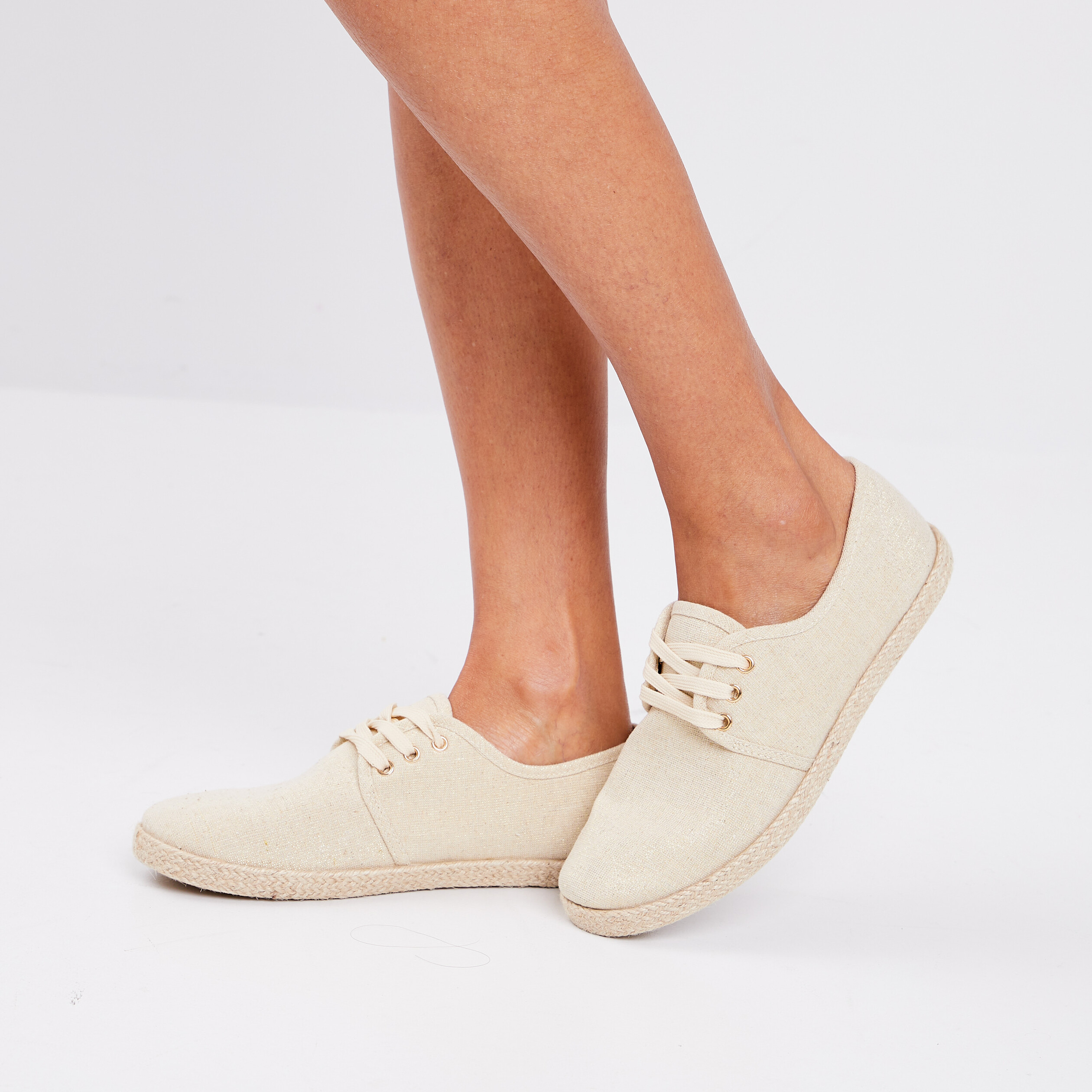 Derbies en toile &agrave; lacets jaune or femme