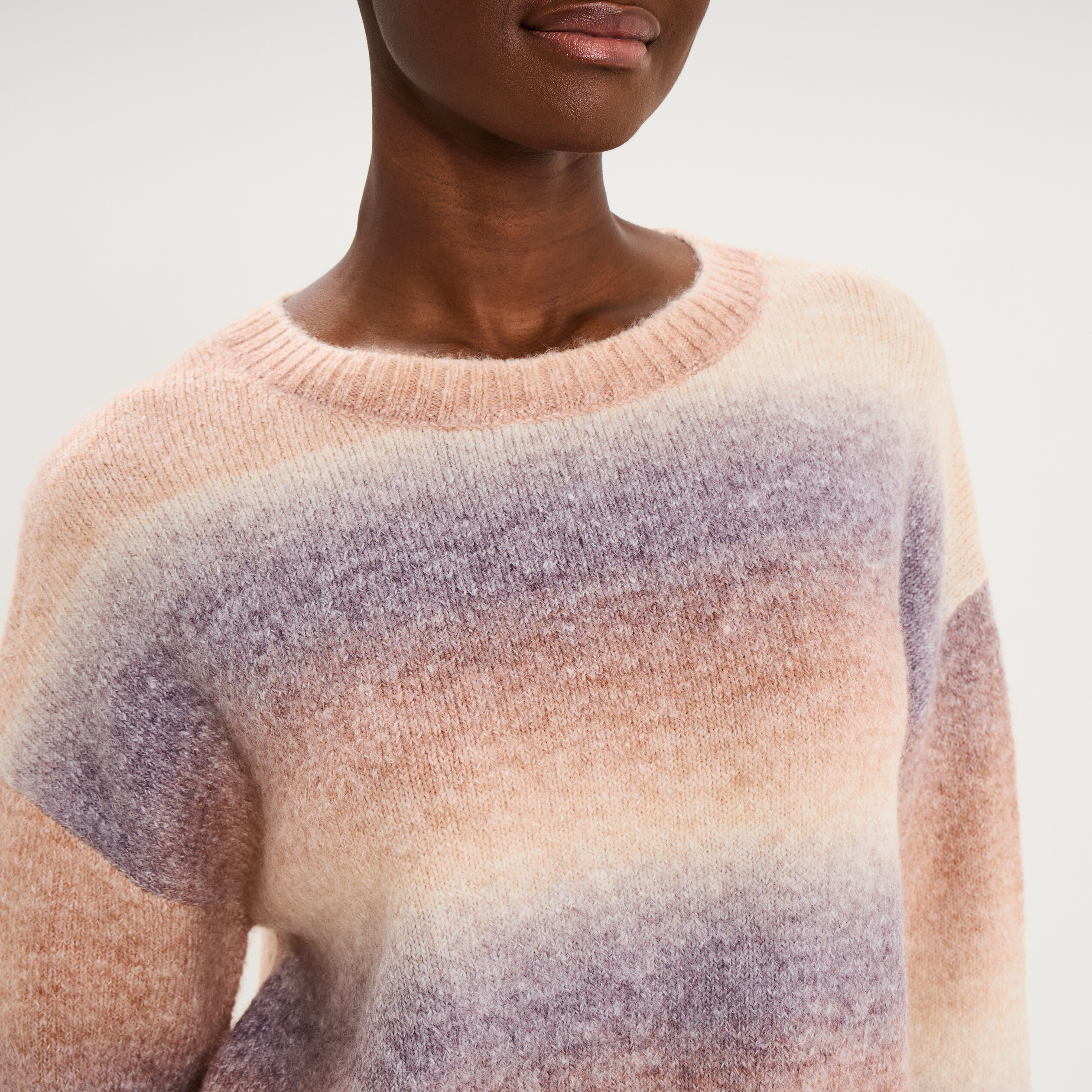 Pull droit col rond manches longues multicolore femme