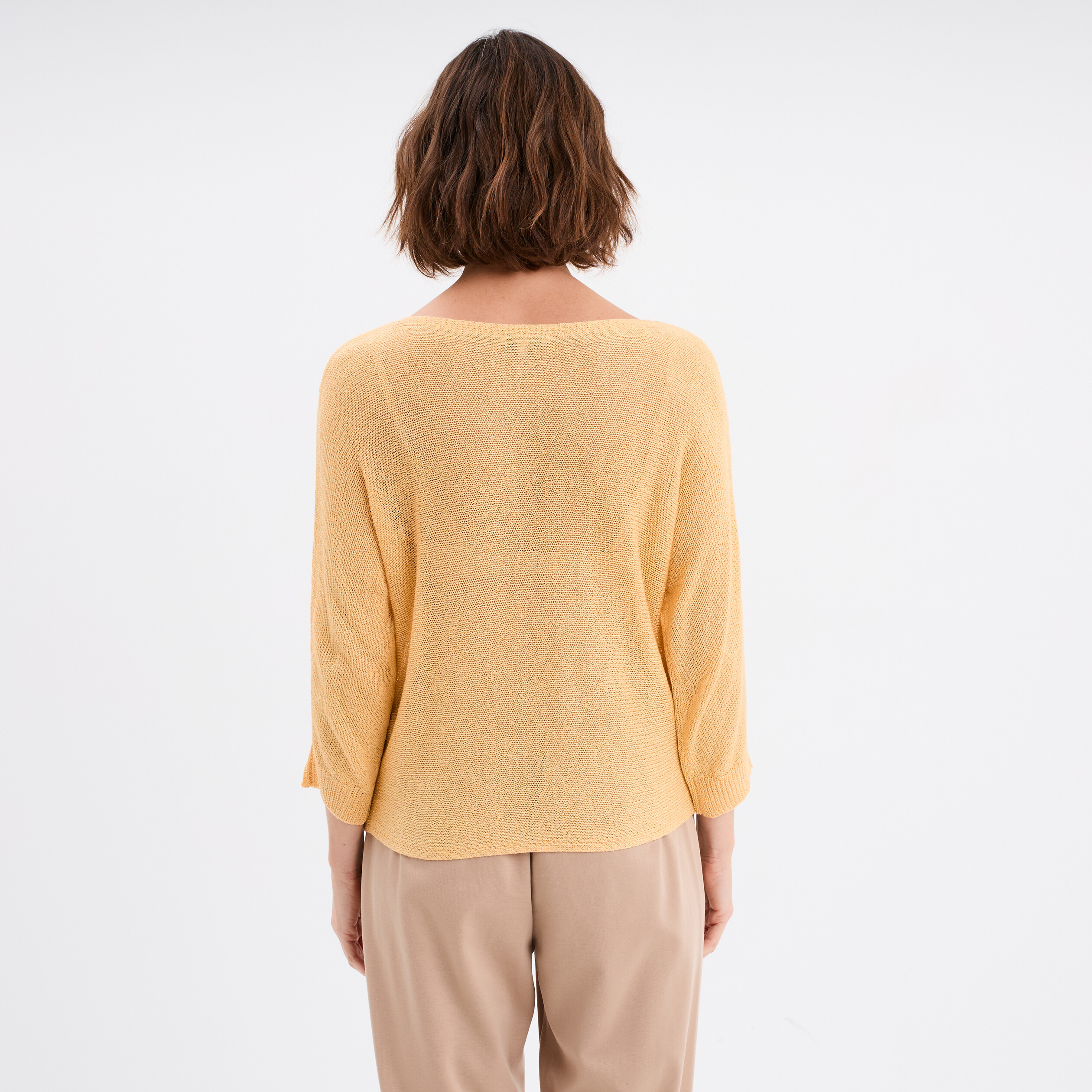 Pull droit col rond manches longues jaune clair femme