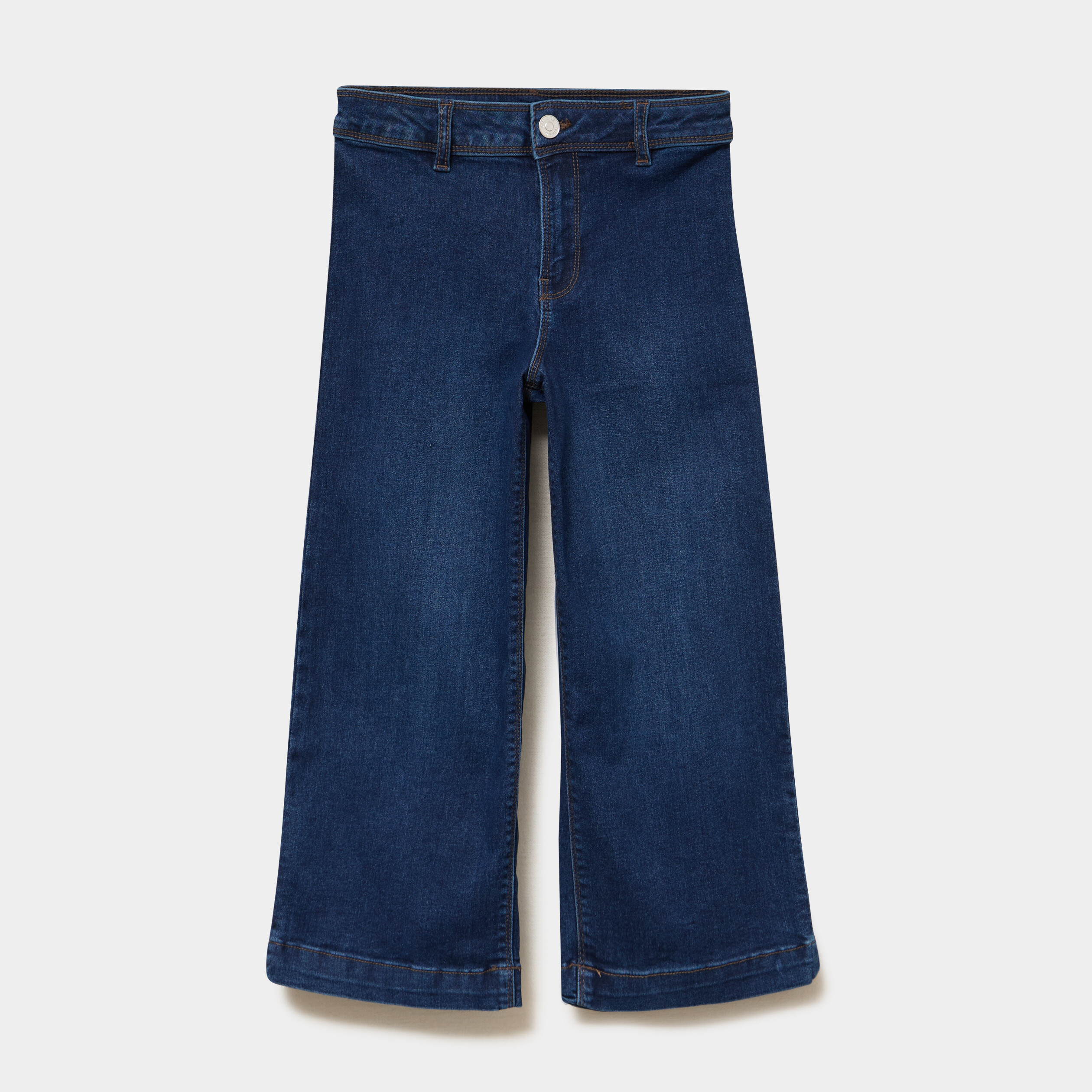 Jean wide leg cropped bleu fonc&eacute; fille