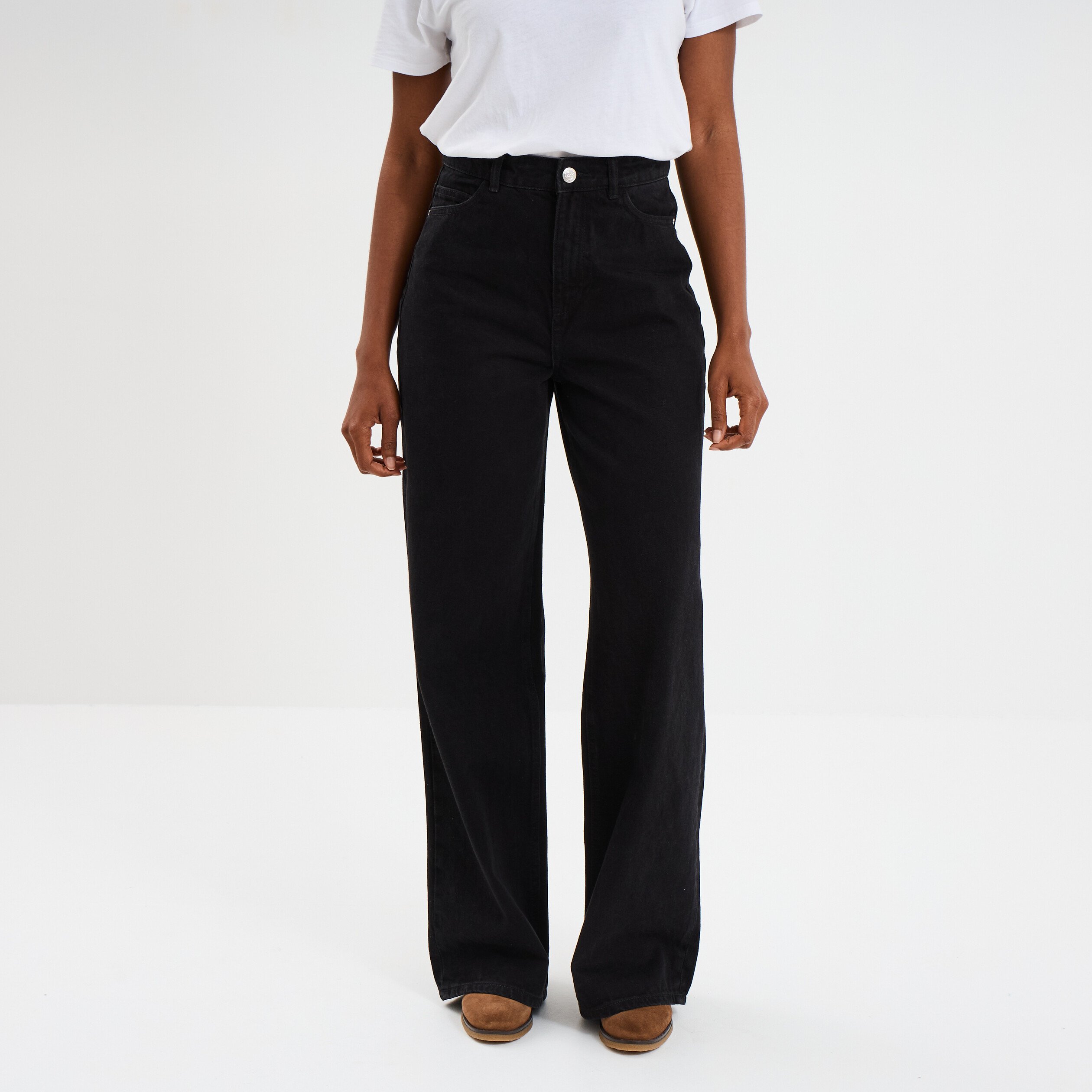 jeans large coton denim noir femme Jeans large coton denim noir femme