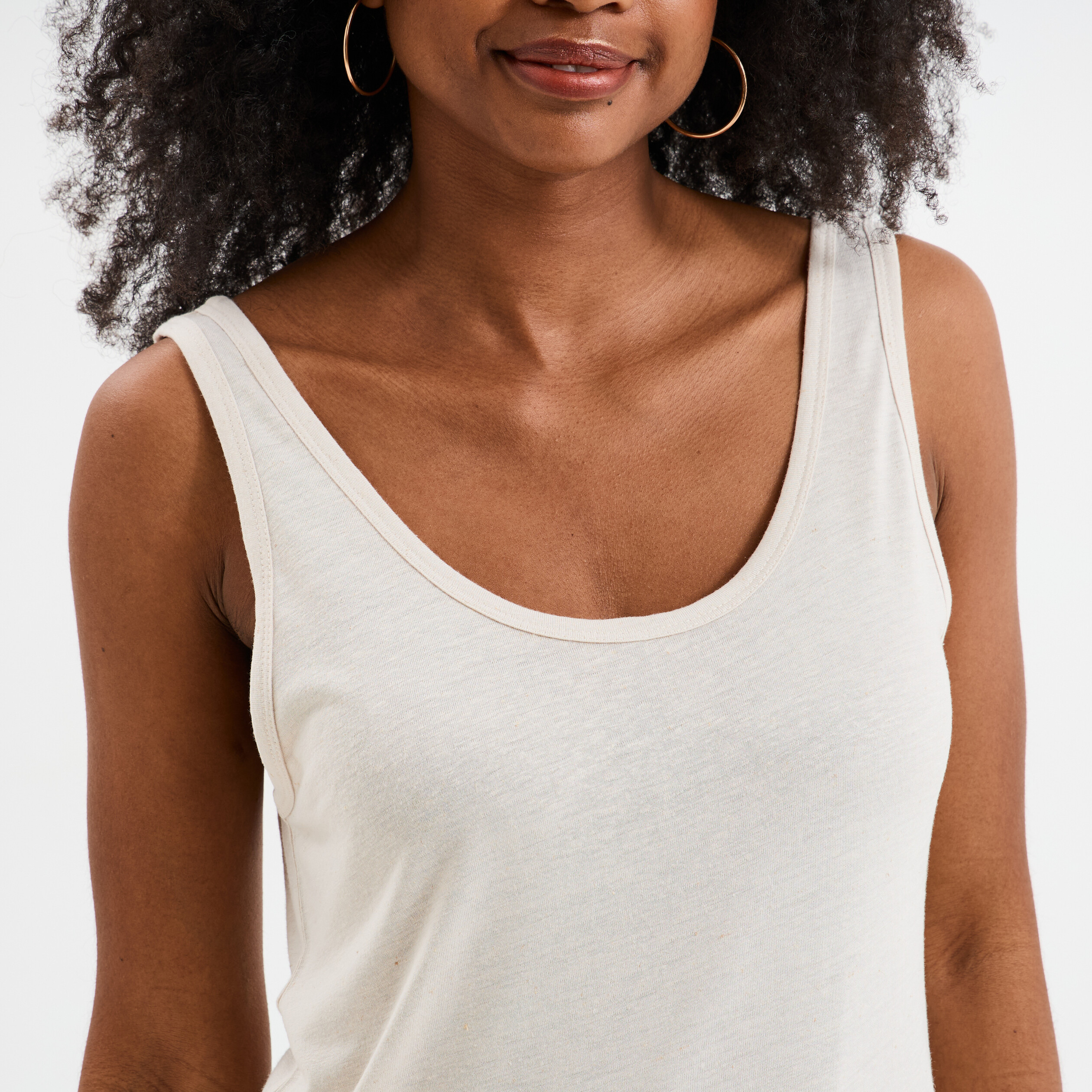 debardeur col rond lin melange gris clair femme Débardeur col rond lin mélangé gris clair femme
