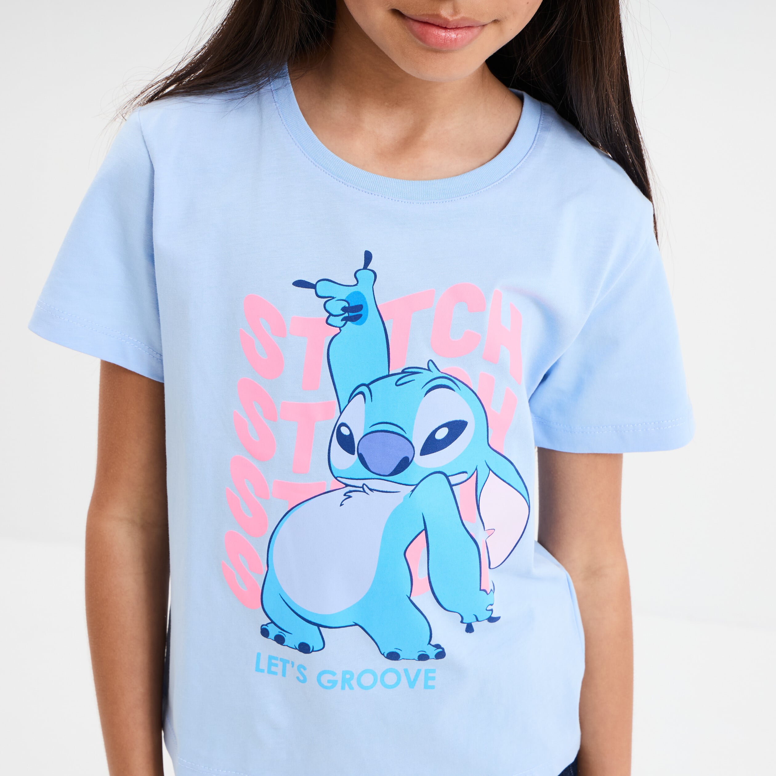 T-shirt manches courtes coton Stitch bleu fille
