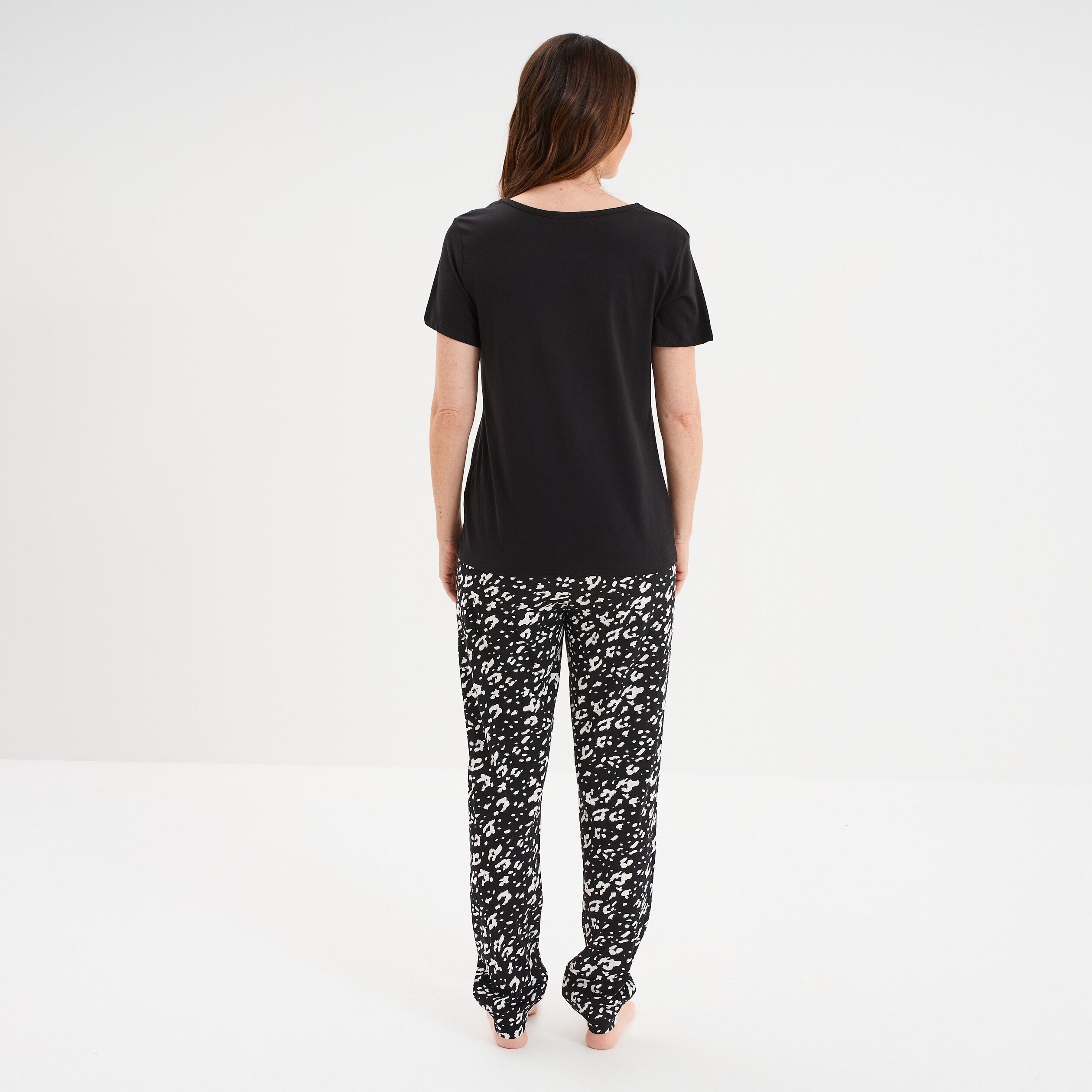 ensemble pyjama pantalon t shirt coton noir femme Ensemble pyjama pantalon t-shirt coton noir femme