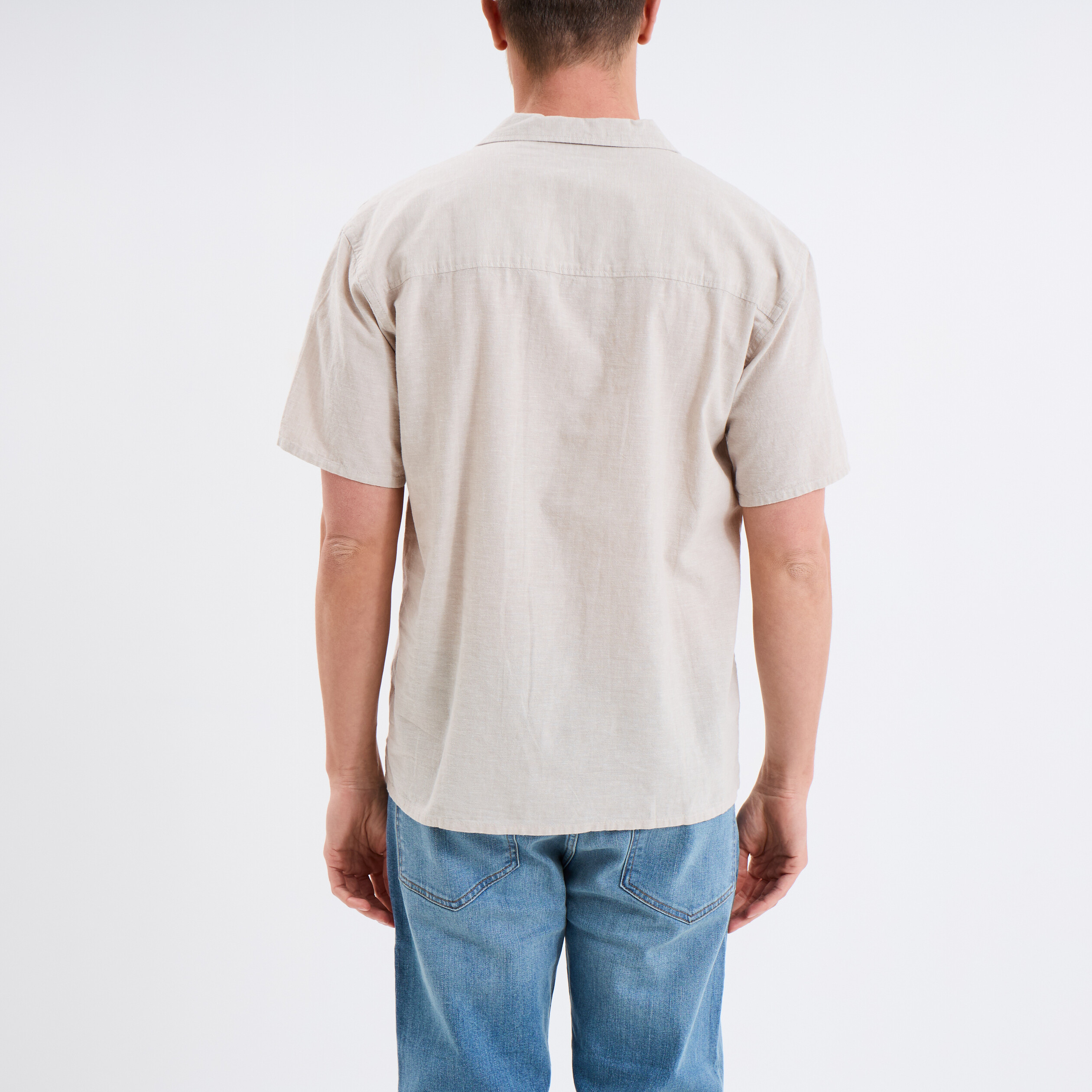 chemise manches courtes melange lin gris clair homme Chemise manches courtes mélange lin gris clair homme