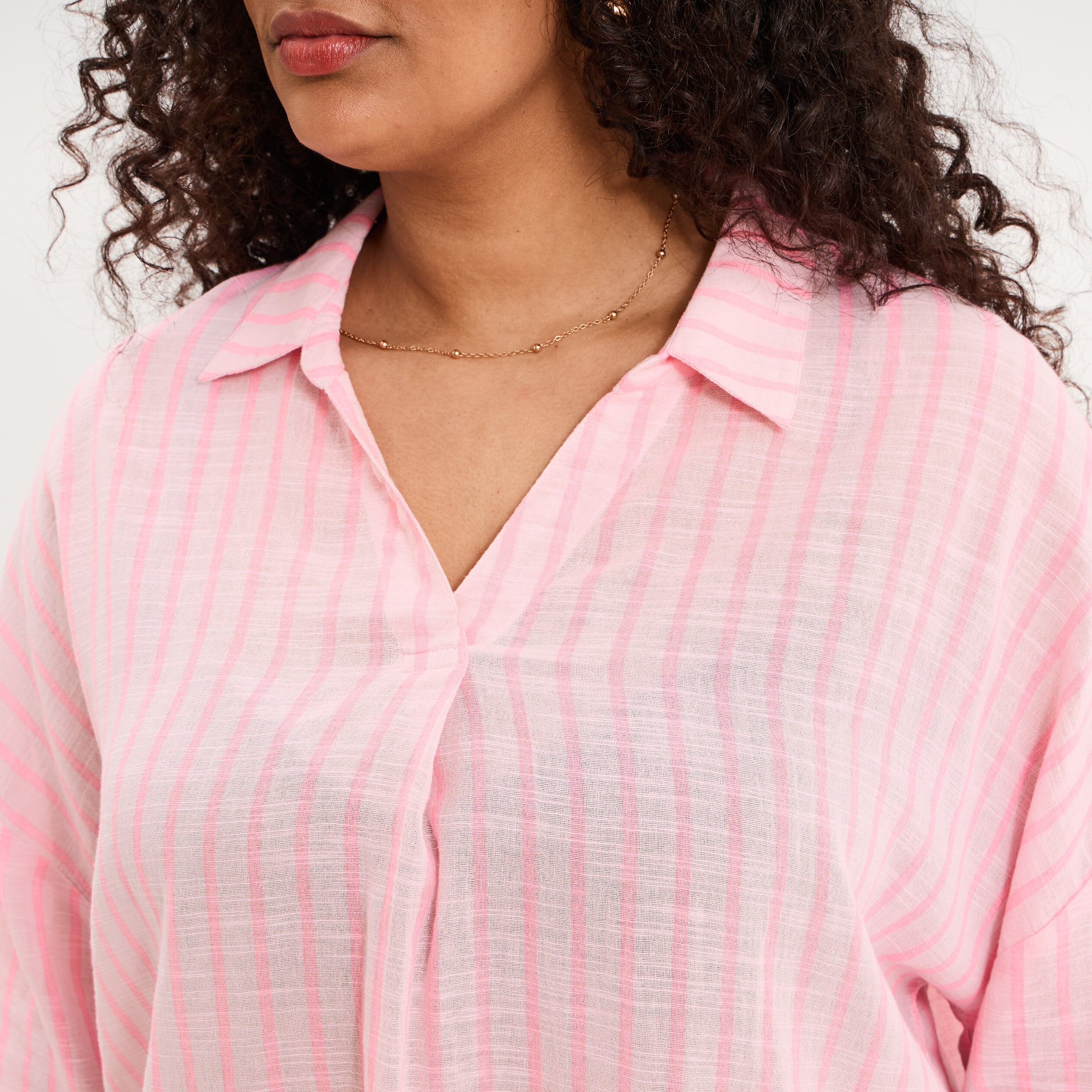 Blouse oversize manches 3/4 coton rose femme grande taille