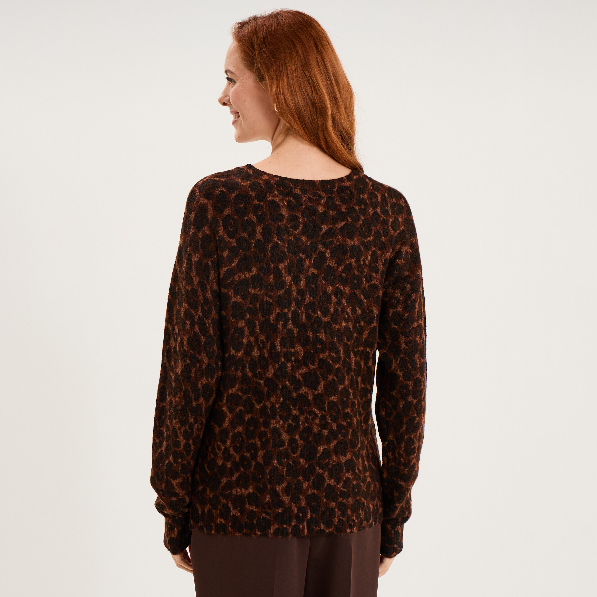 Pull droit col rond manches longues marron femme