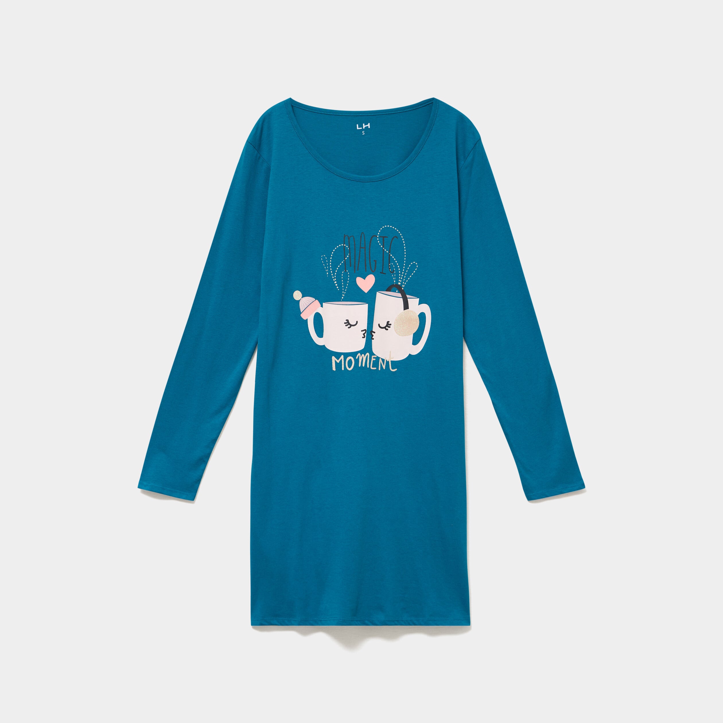 Chemise de nuit courte coton bleu canard femme