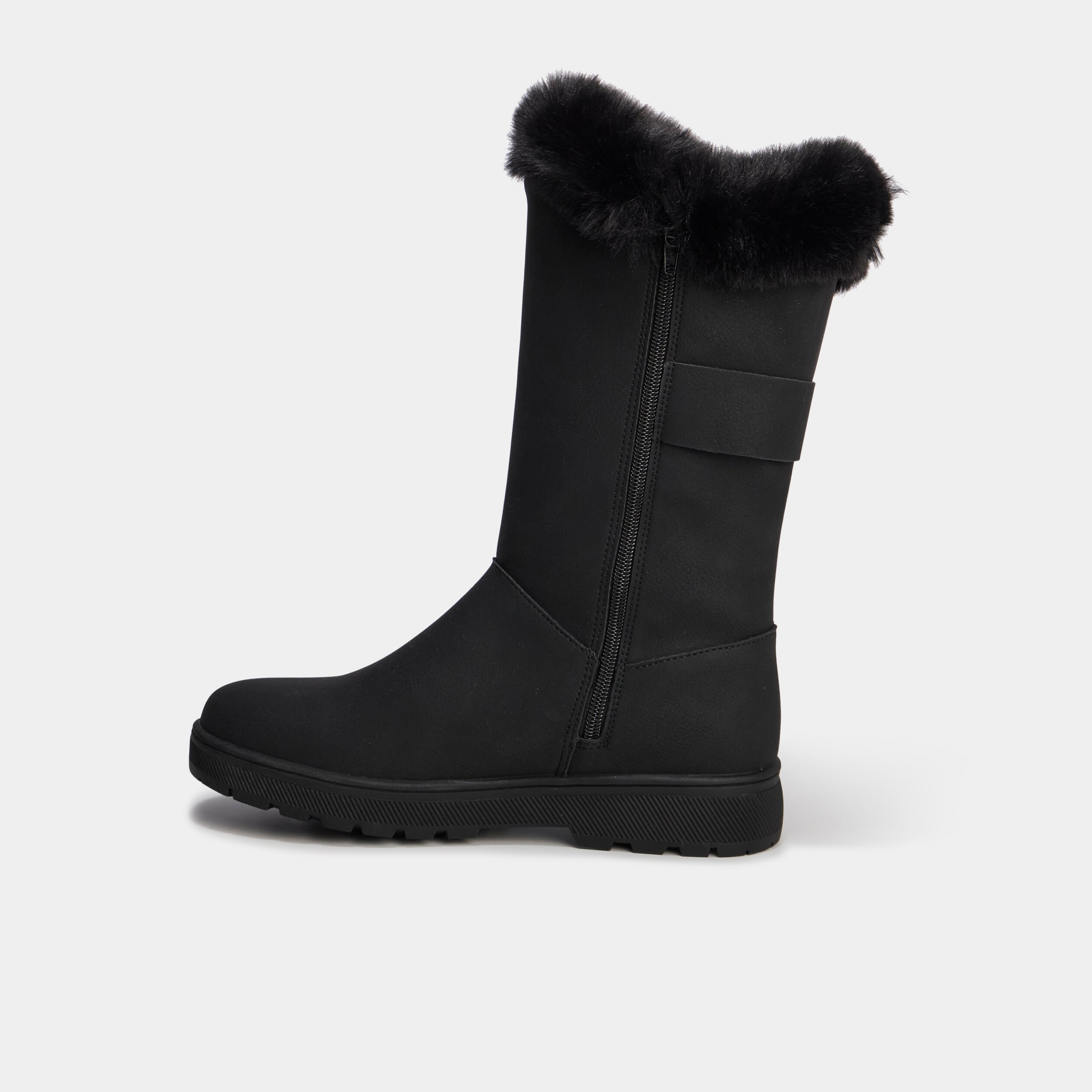 Bottes plates fourr&eacute;es avec boucles noir femme
