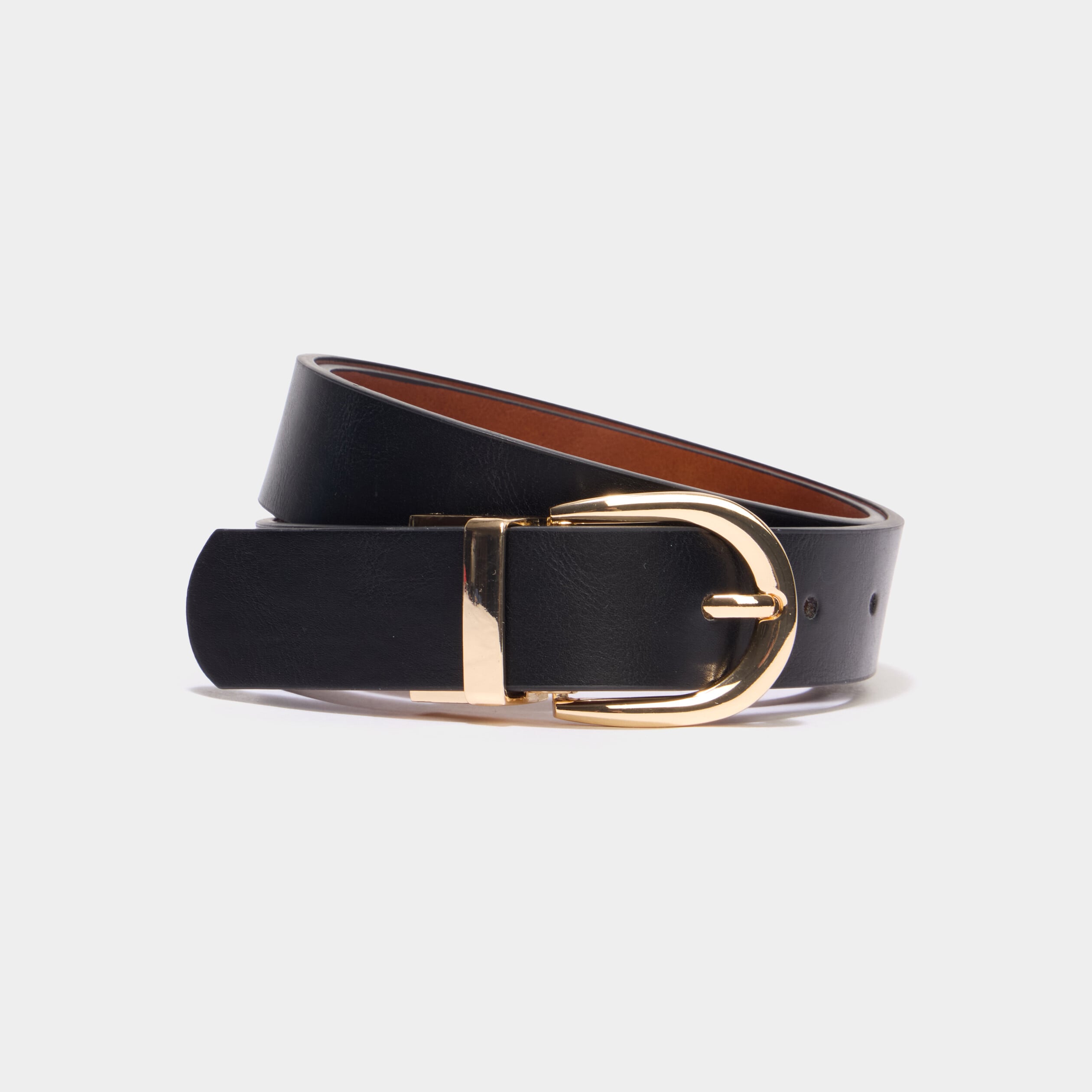 Ceinture r&eacute;versible &agrave; boucle ronde noir femme