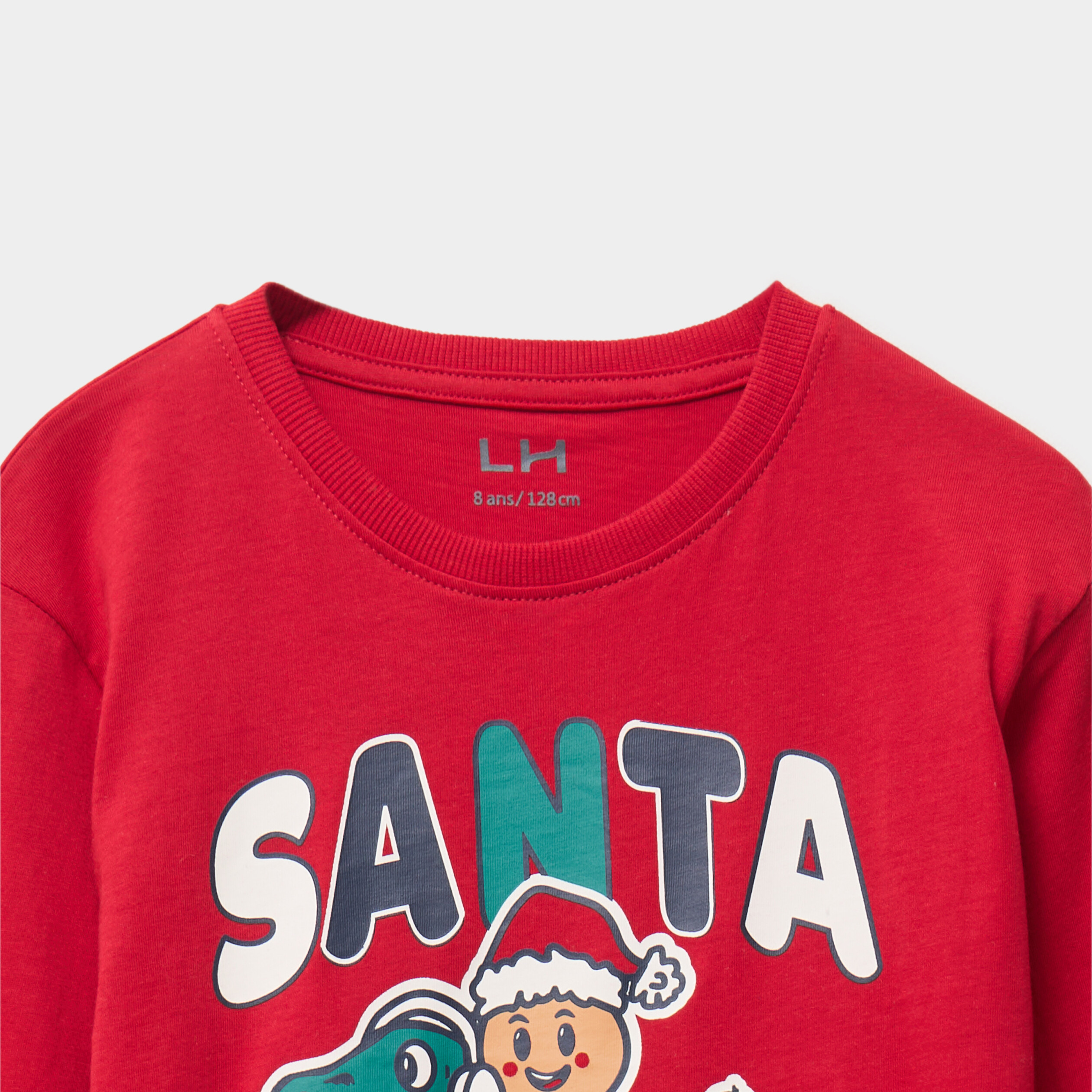 T-shirt de No&euml;l manches longues coton rouge gar&ccedil;on
