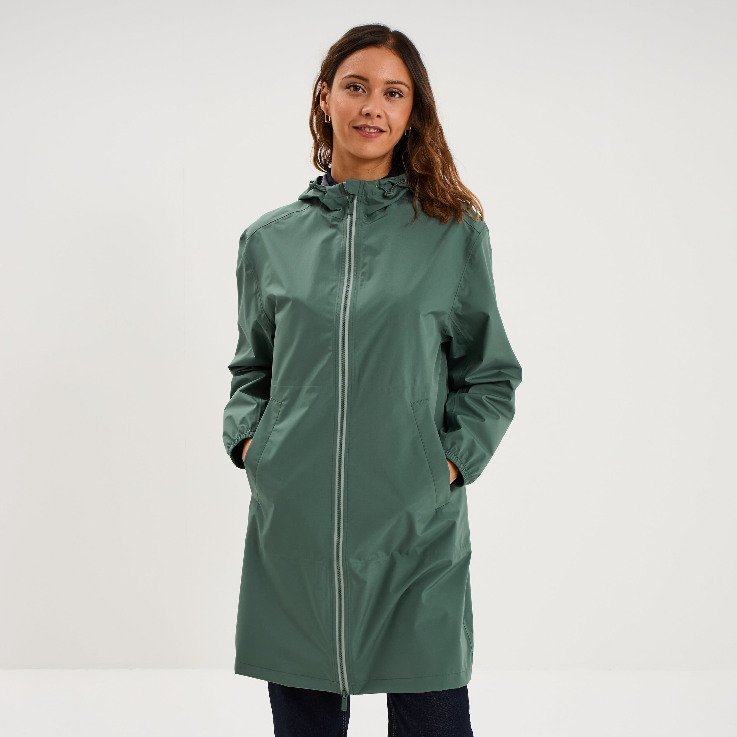Parka longue imp&eacute;rm&eacute;able coupe-vent vert kaki femme
