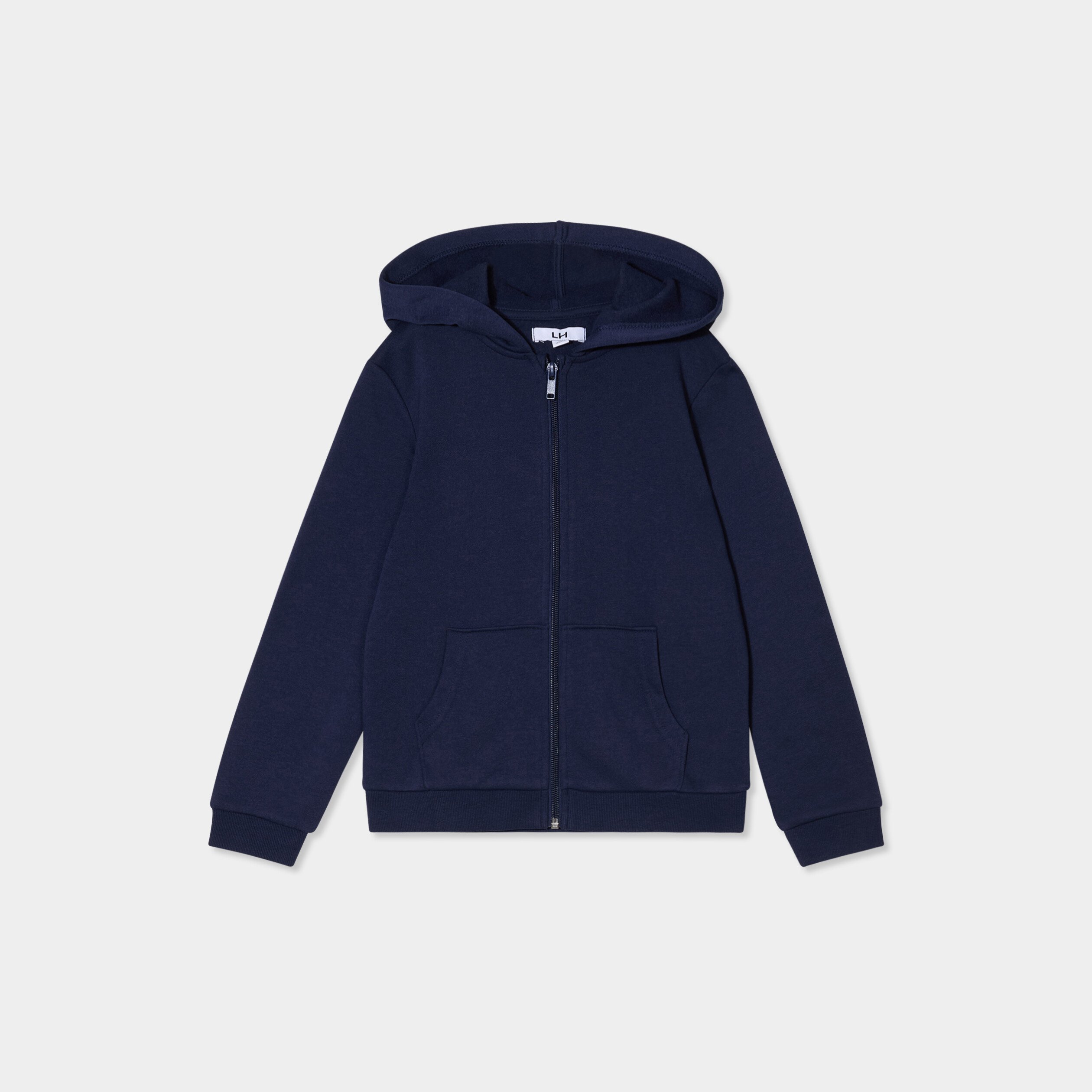 sweat zippe a capuche droit bleu marine fille Sweat zippé à capuche droit bleu marine fille