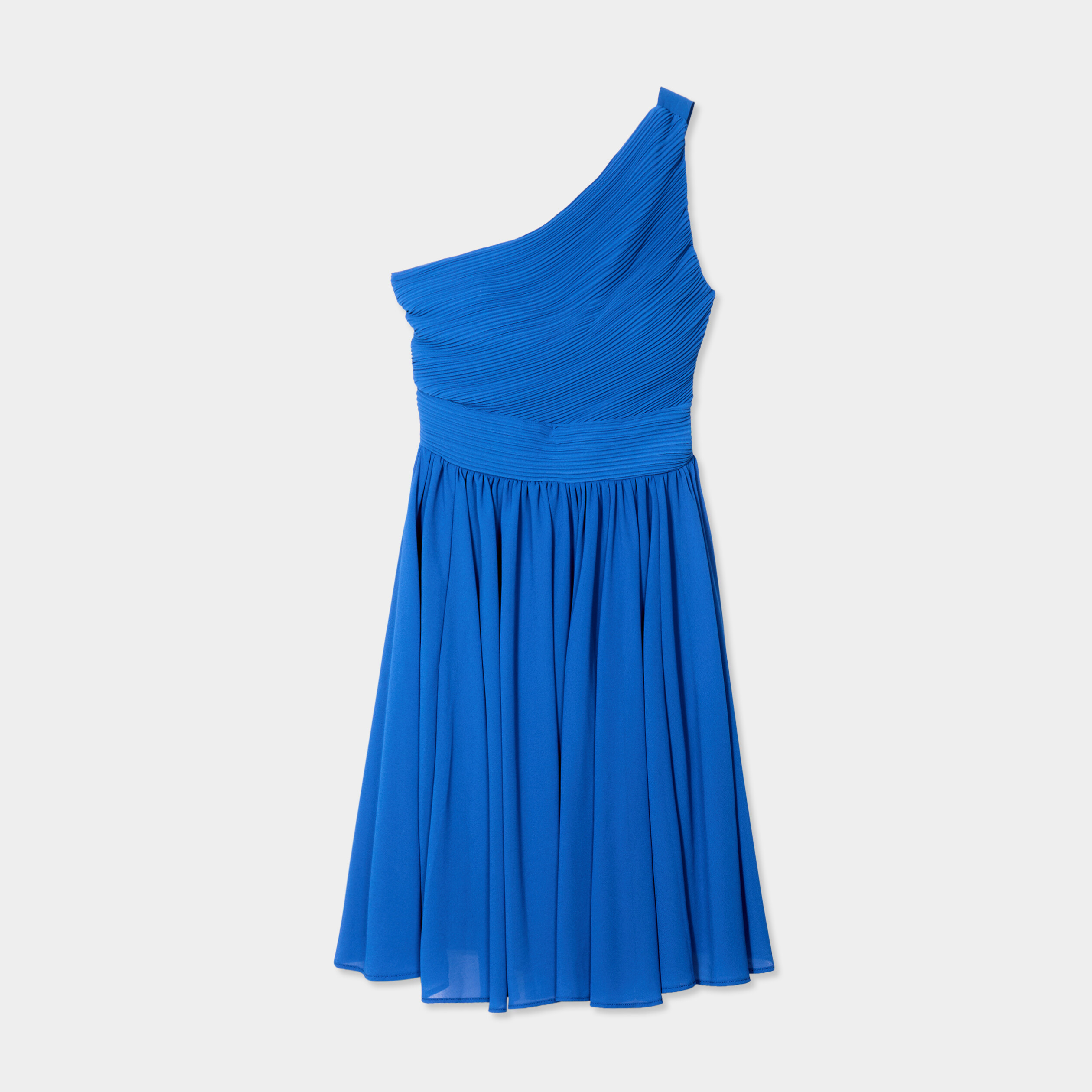 robe courte asymetrique plissee bleu roi femme Robe courte asymétrique plissée bleu roi femme