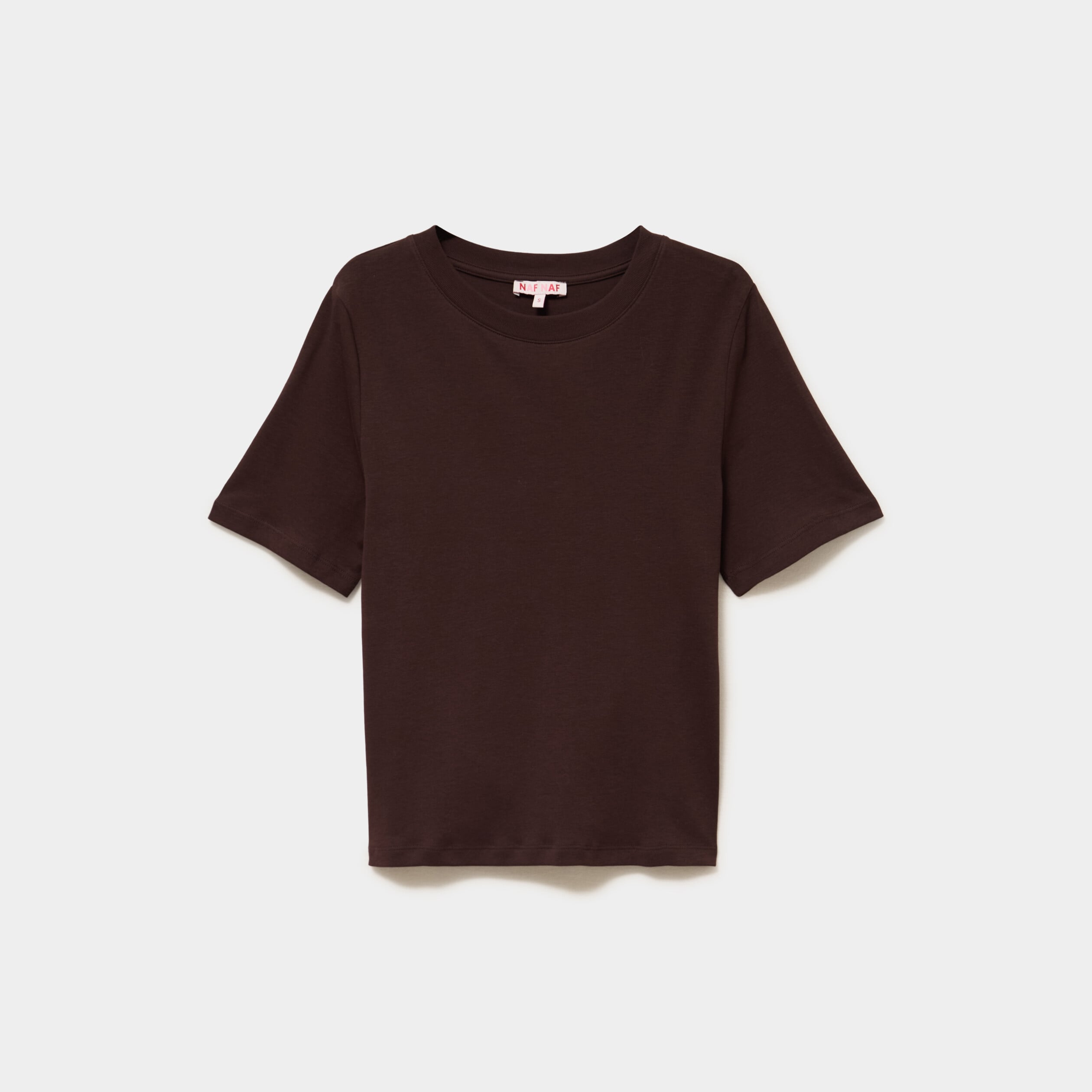T-shirt manches courtes col rond coton marron fonc&eacute; femme