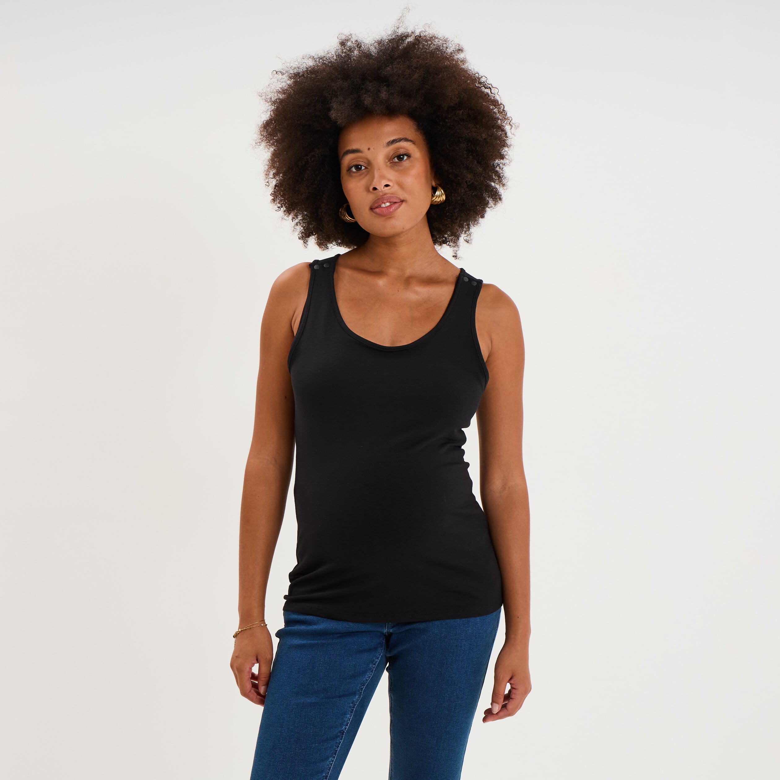 D&eacute;bardeur allaitement col rond stretch noir femme maternit&eacute;