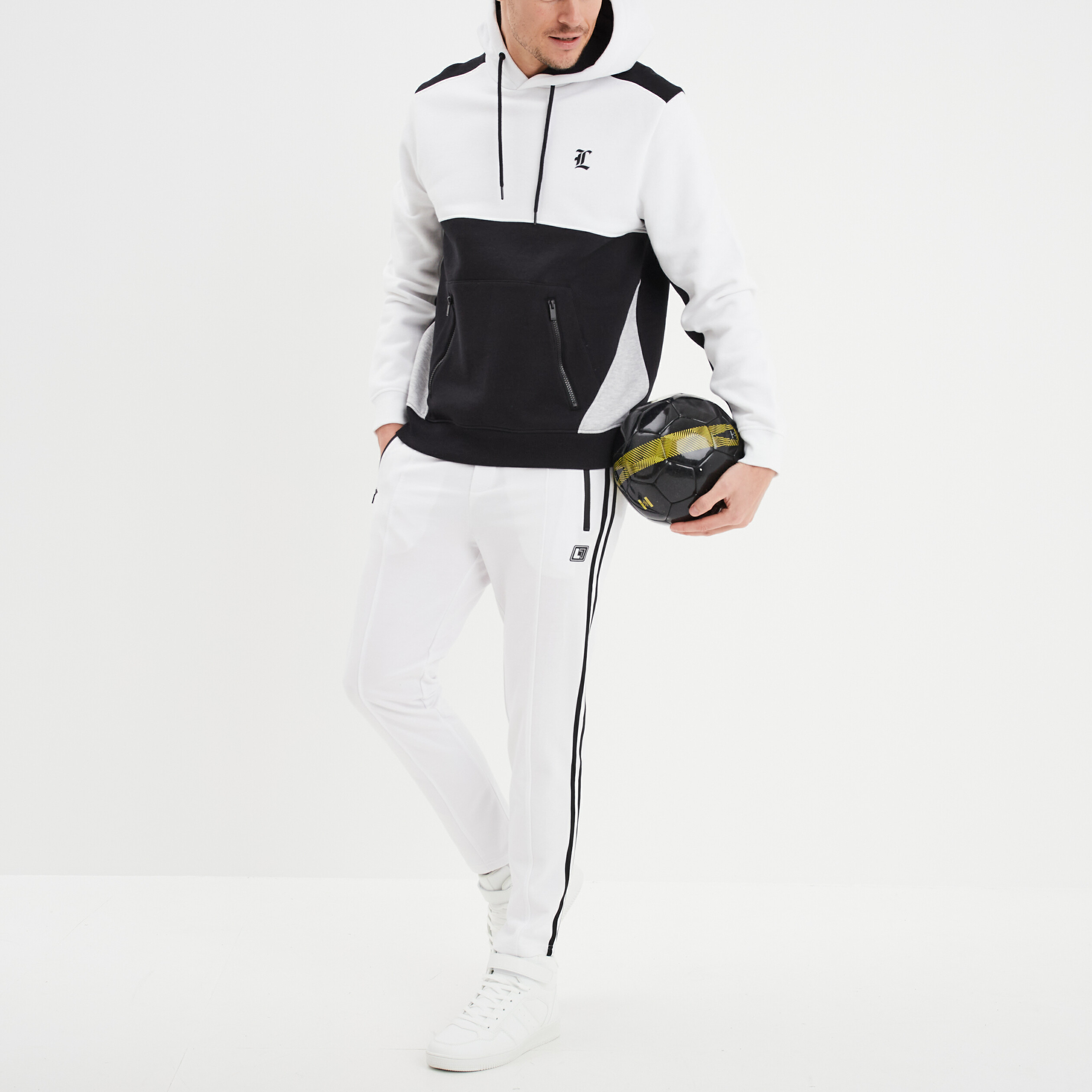 pantalon de jogging stretch bandes cotes blanc homme Pantalon de jogging stretch bandes côtés blanc homme