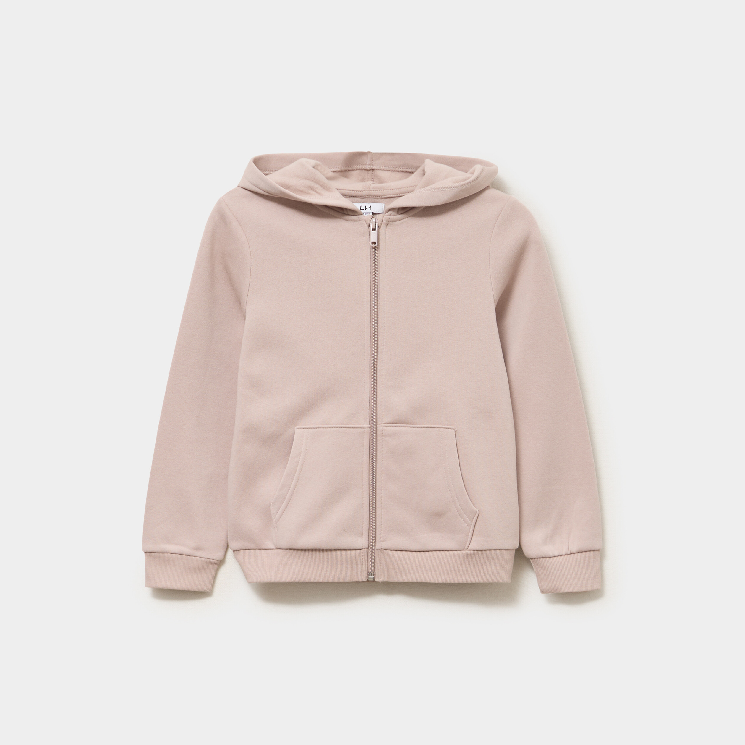 Sweat zipp&eacute; &agrave; capuche droit molleton taupe fille